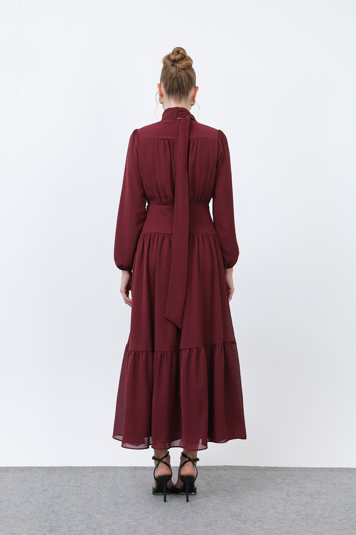 Kadın Drape Detaylı Yüksek Yaka Elbise - 12613ELB