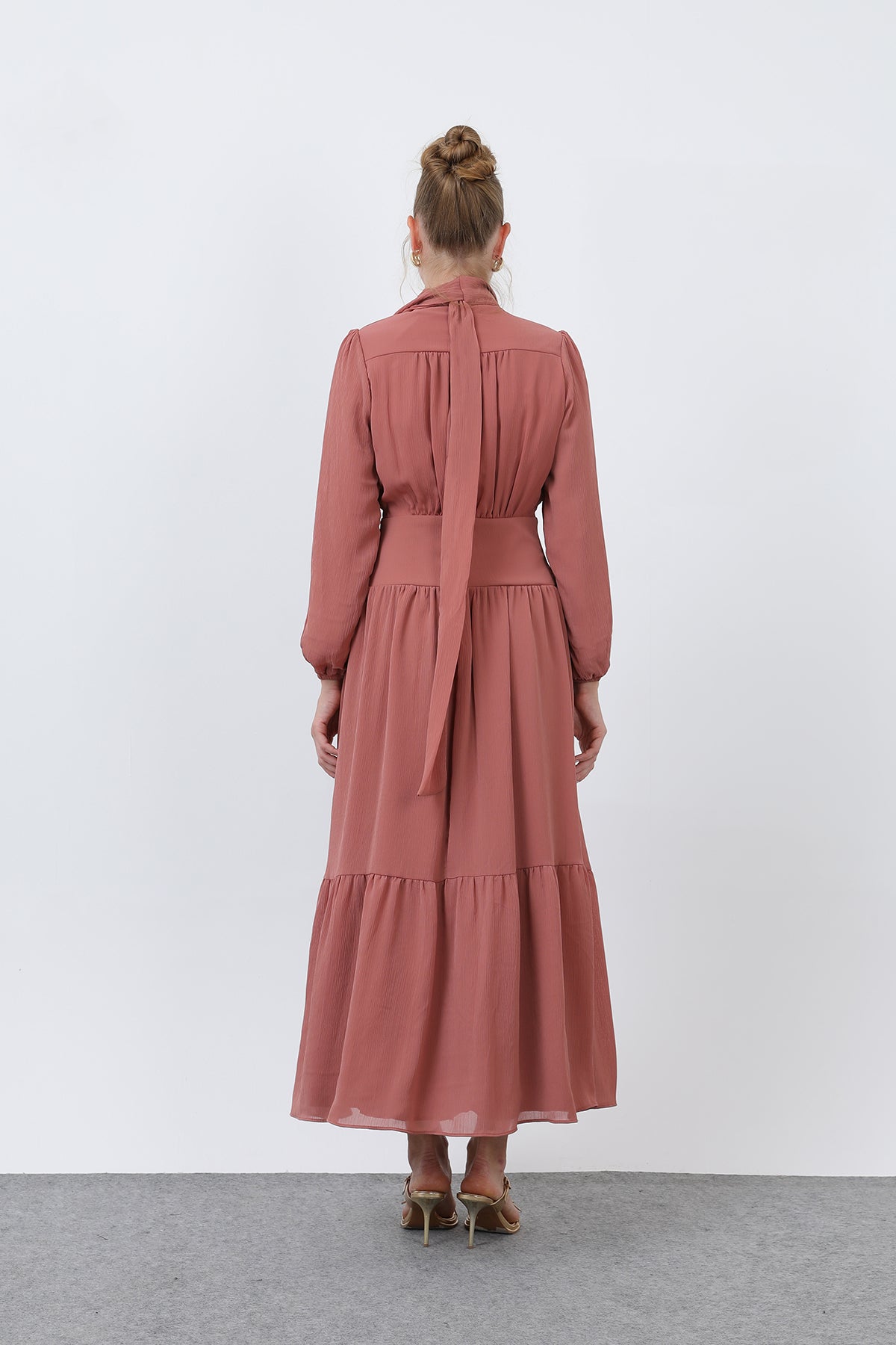 Kadın Drape Detaylı Yüksek Yaka Elbise - 12613ELB