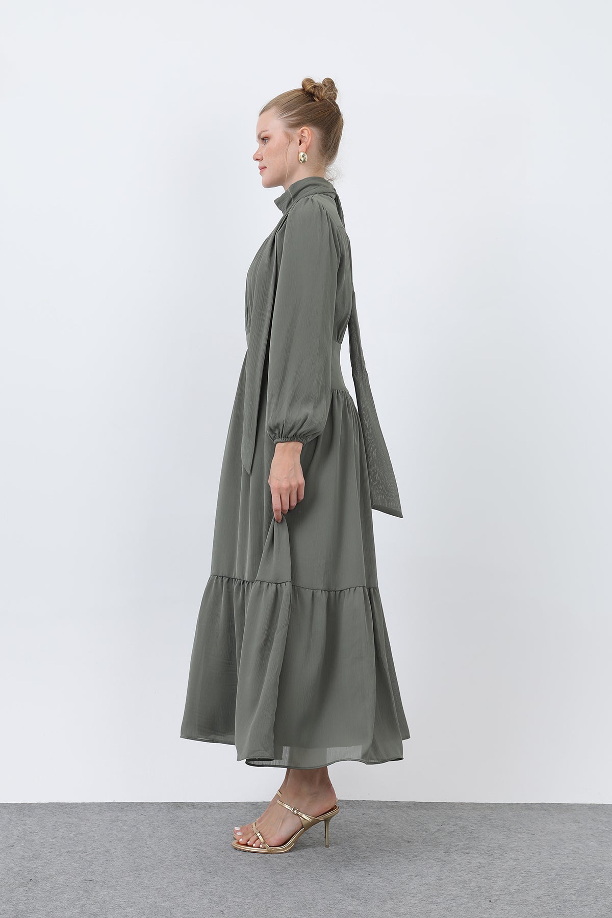 Kadın Drape Detaylı Yüksek Yaka Elbise - 12613ELB