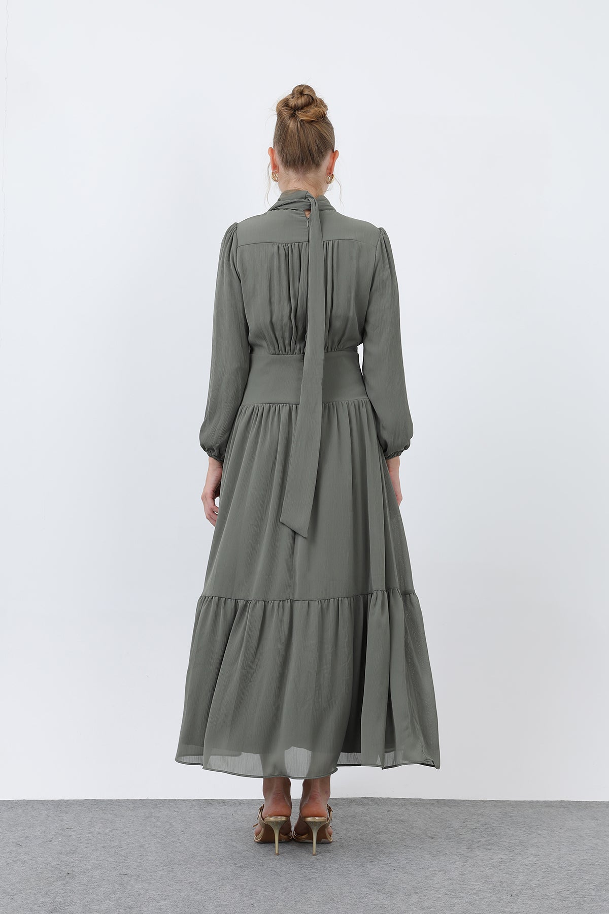 Kadın Drape Detaylı Yüksek Yaka Elbise - 12613ELB