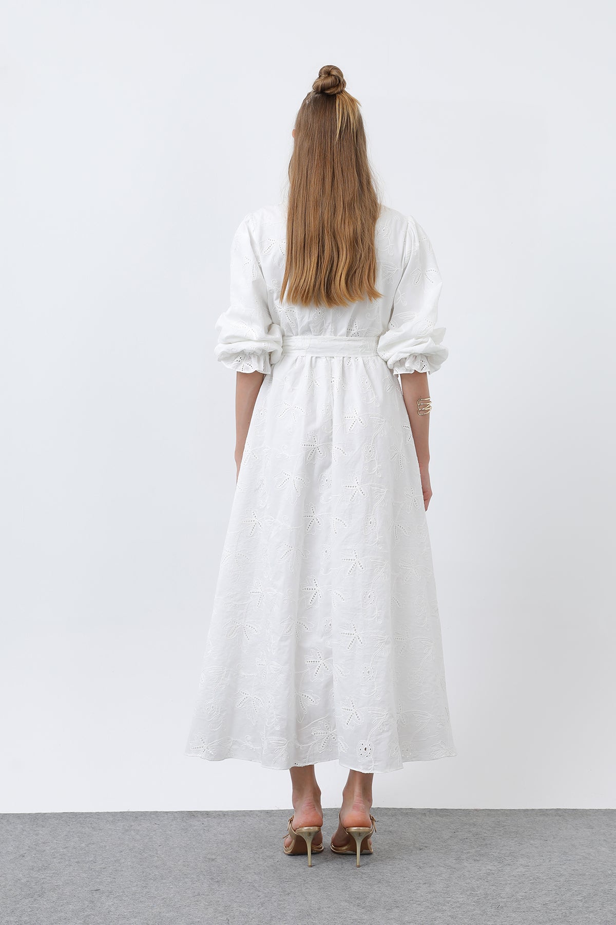 Kadın Beli Kuşaklı Pamuklu Gömlek Elbise - 12626ELB