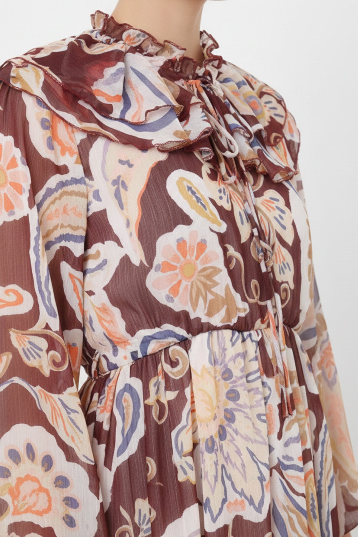 Kadın Yakası Pile Detaylı Kuşaklı Elbise - 12639ELB