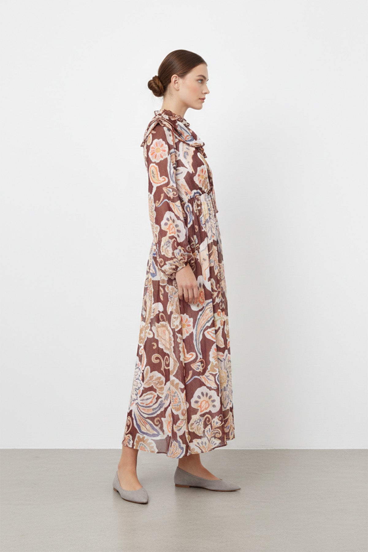 Kadın Yakası Pile Detaylı Kuşaklı Elbise - 12639ELB