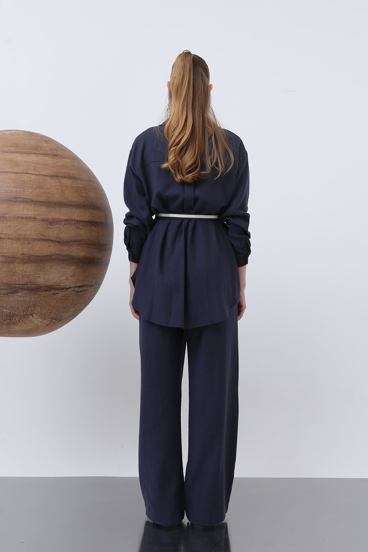 Kadın Kemer Detaylı Pantolonlu Keten Takım - 14313TKS