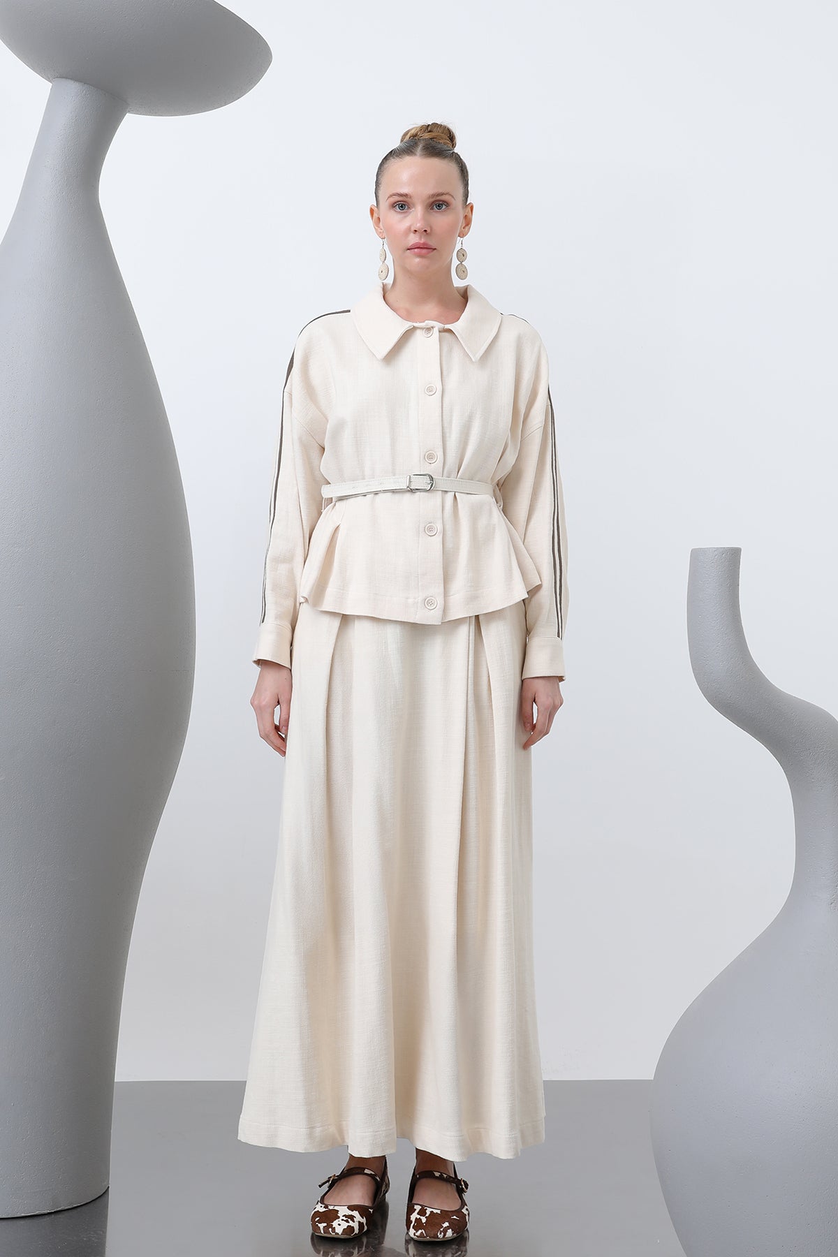 Kadın Beli Kemerli Etekli Takım - 14314TKS