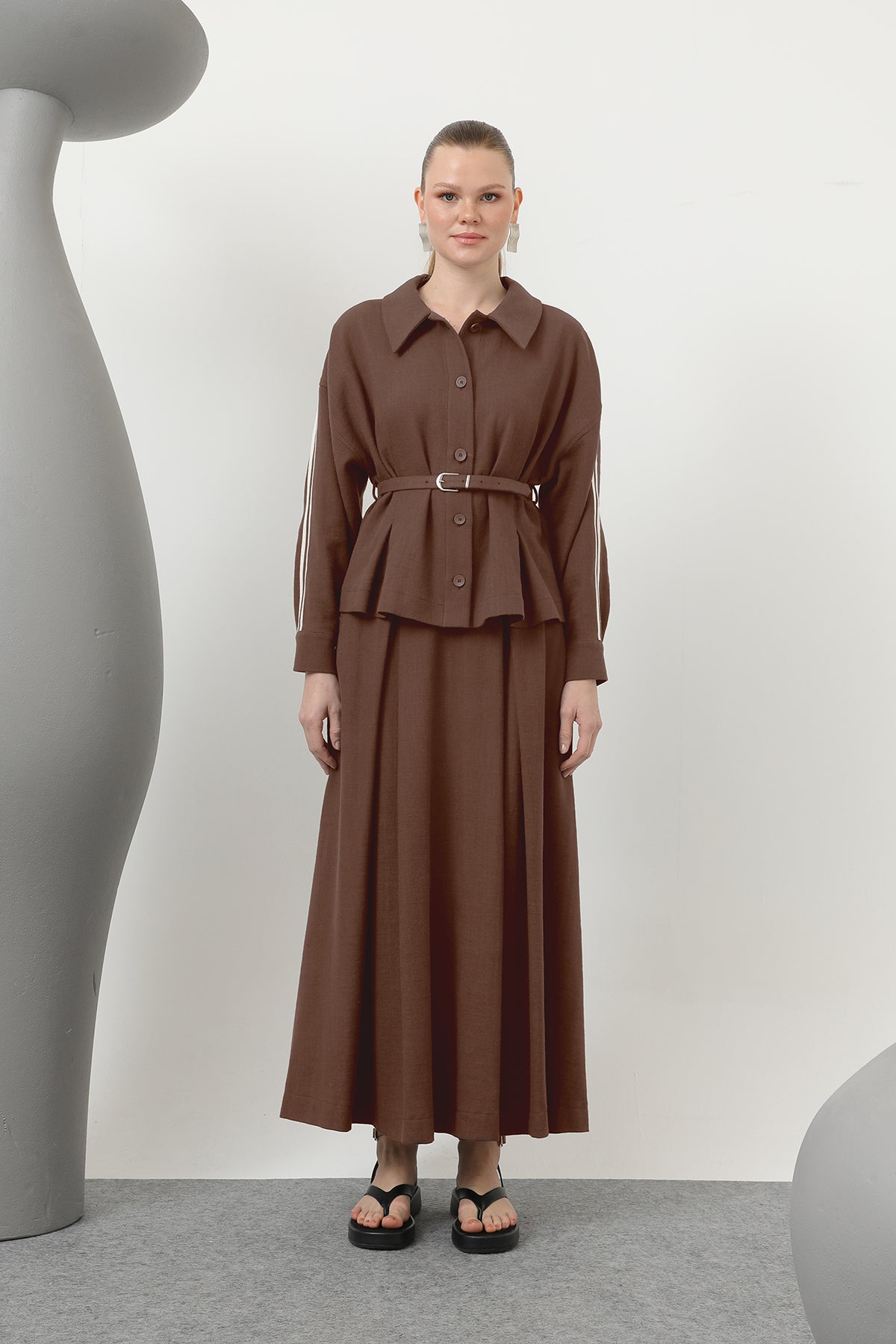 Kadın Beli Kemerli Etekli Takım - 14314TKS