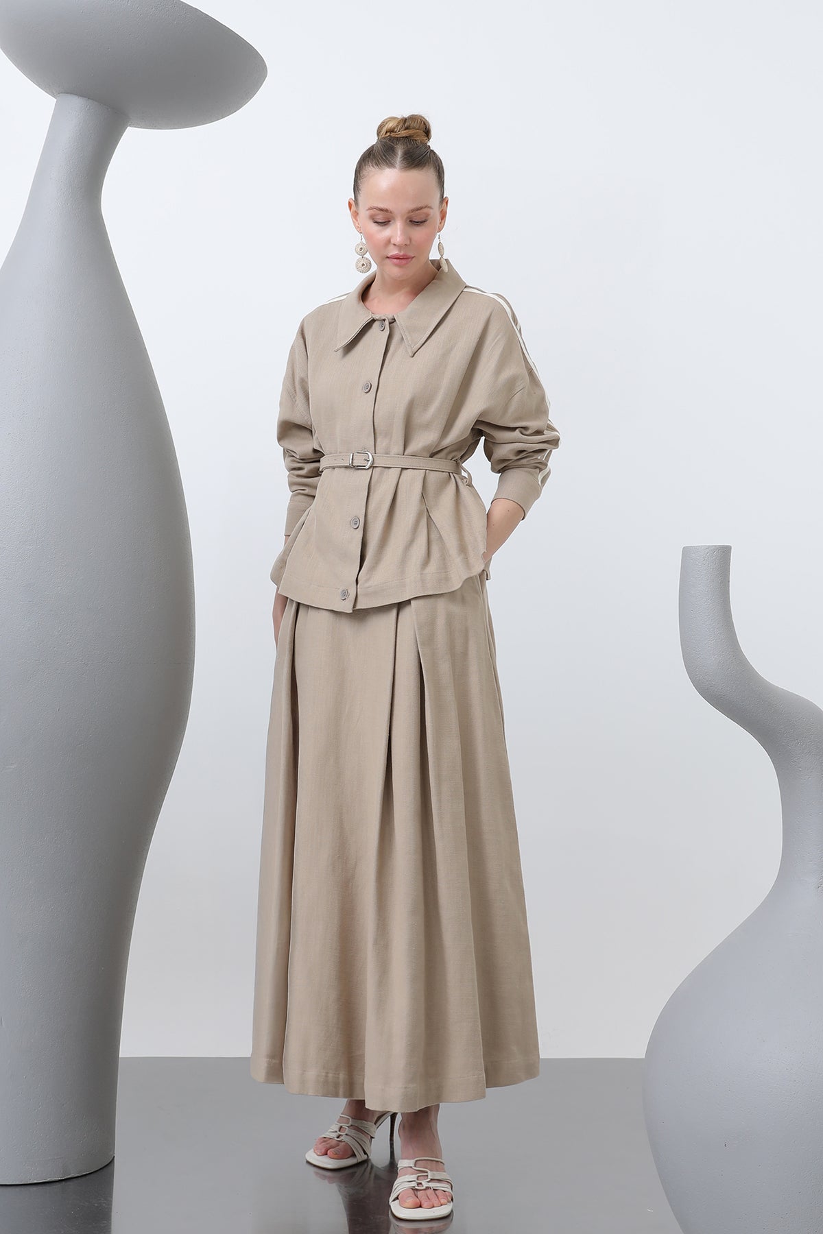 Kadın Beli Kemerli Etekli Takım - 14314TKS