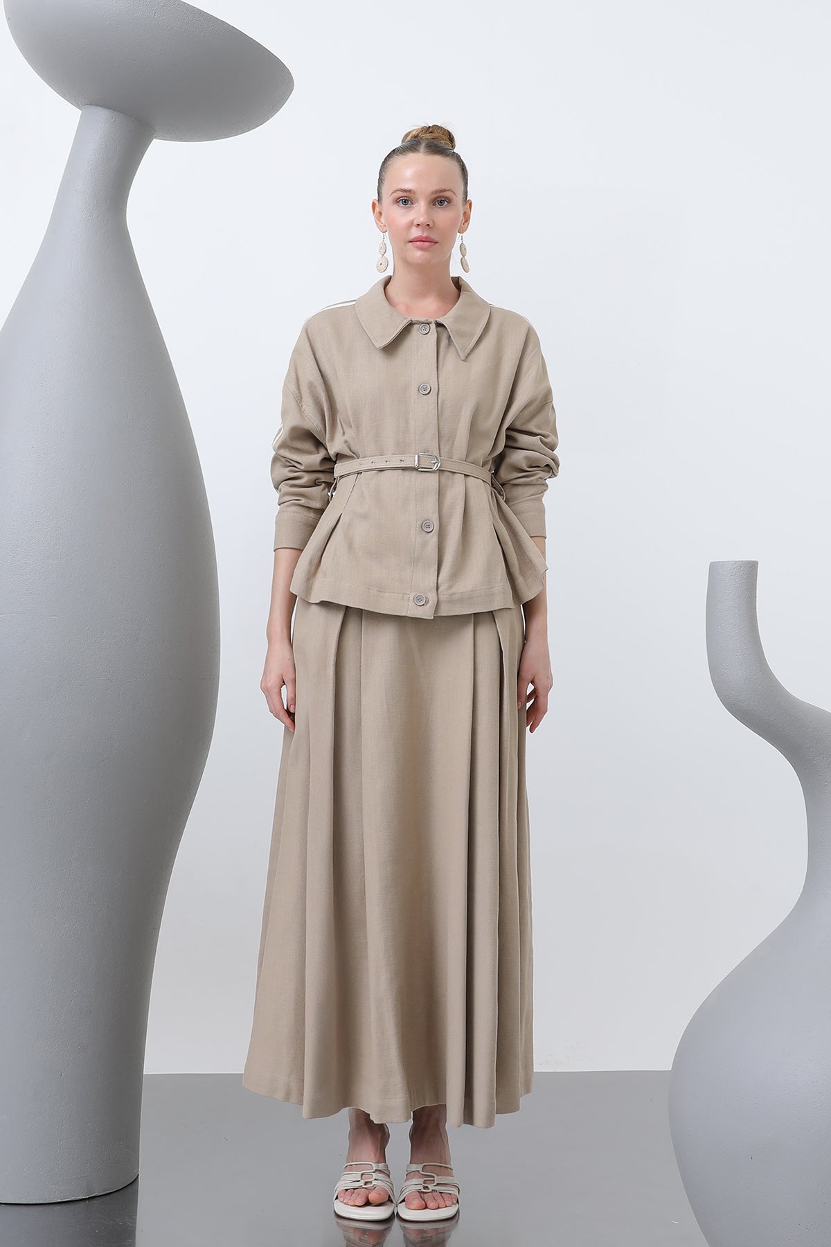 Kadın Beli Kemerli Etekli Takım - 14314TKS