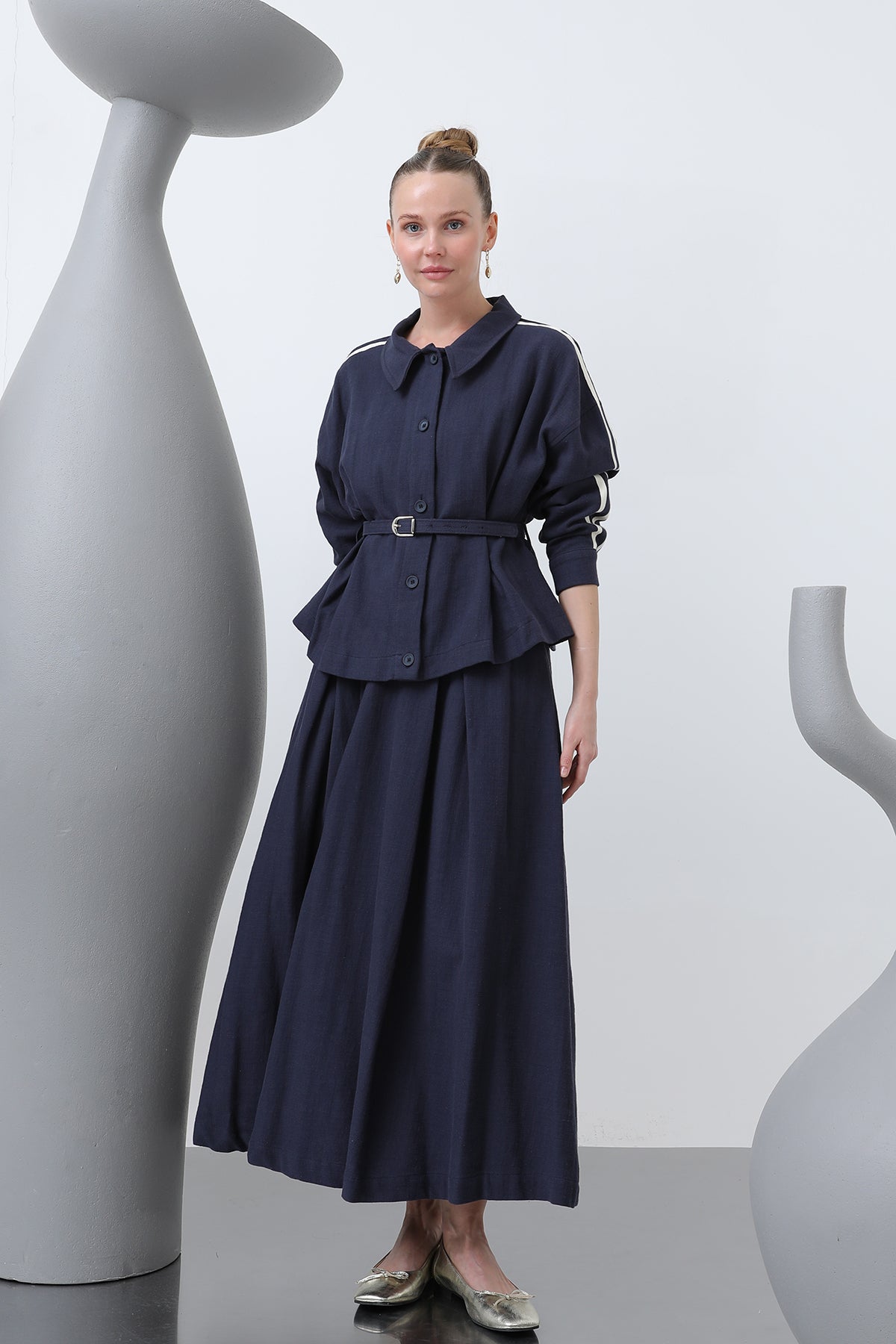 Kadın Beli Kemerli Etekli Takım - 14314TKS