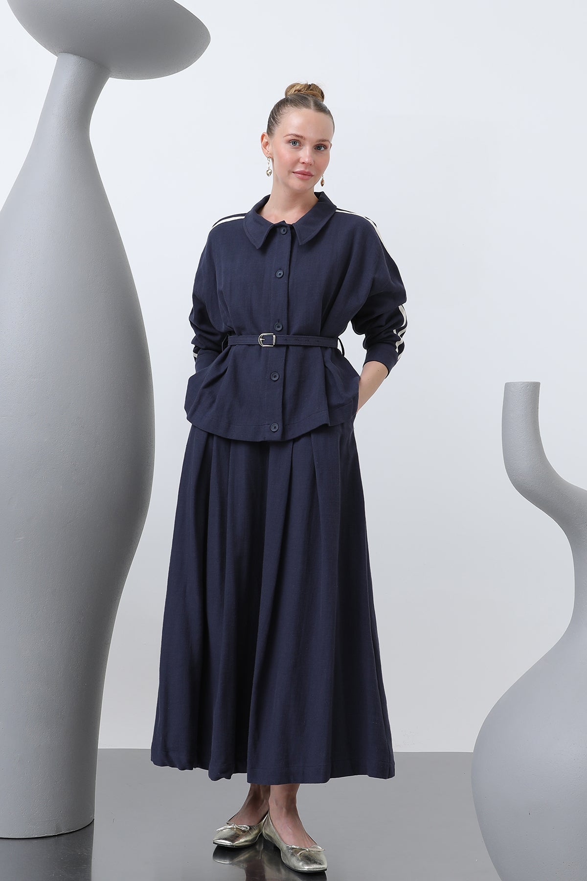 Kadın Beli Kemerli Etekli Takım - 14314TKS