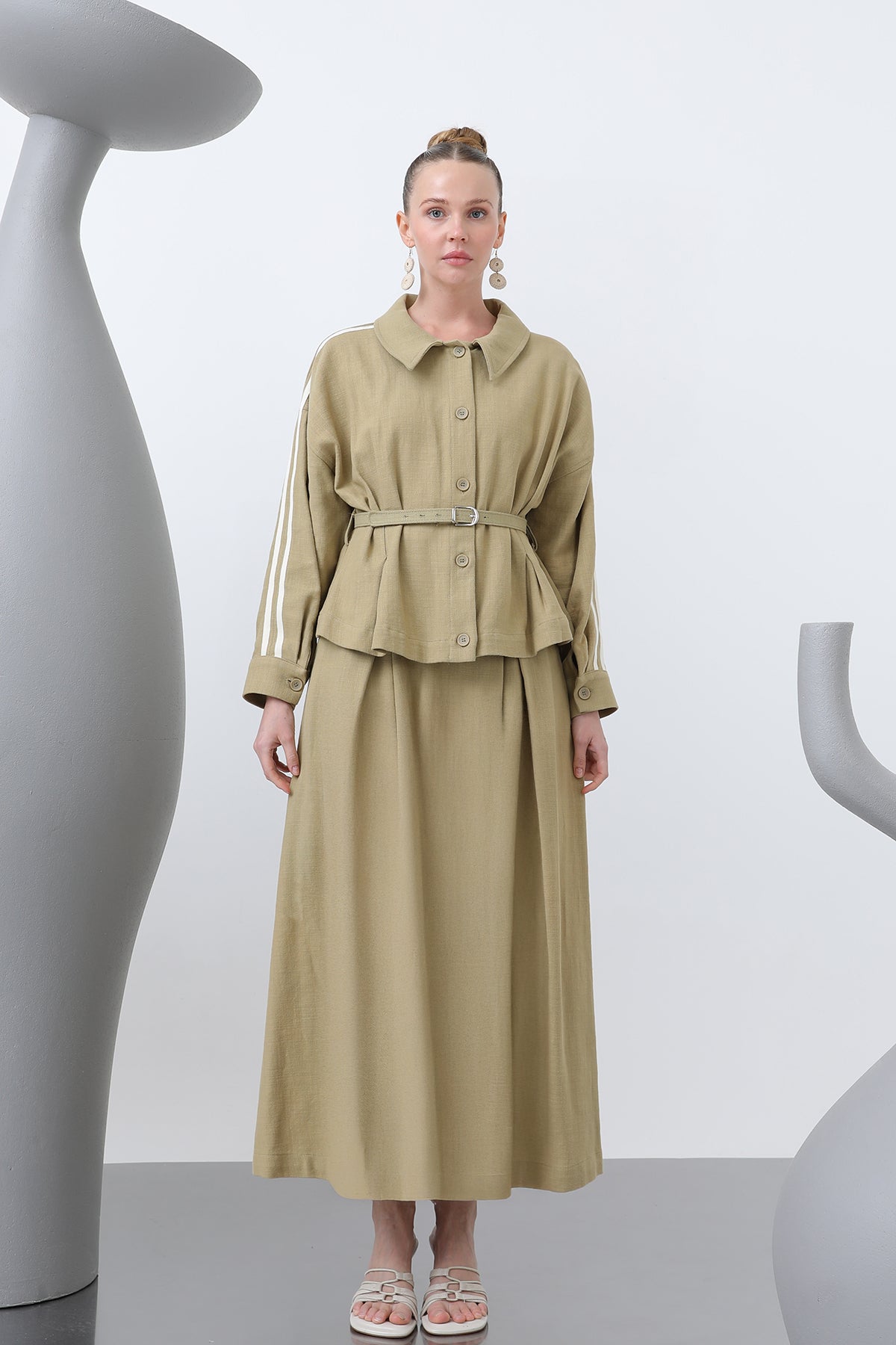 Kadın Beli Kemerli Etekli Takım - 14314TKS