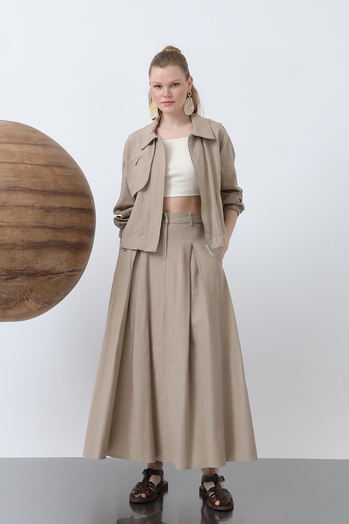 Kadın Gizli Patlı Fermuarlı Etekli Takım - 14315TKS