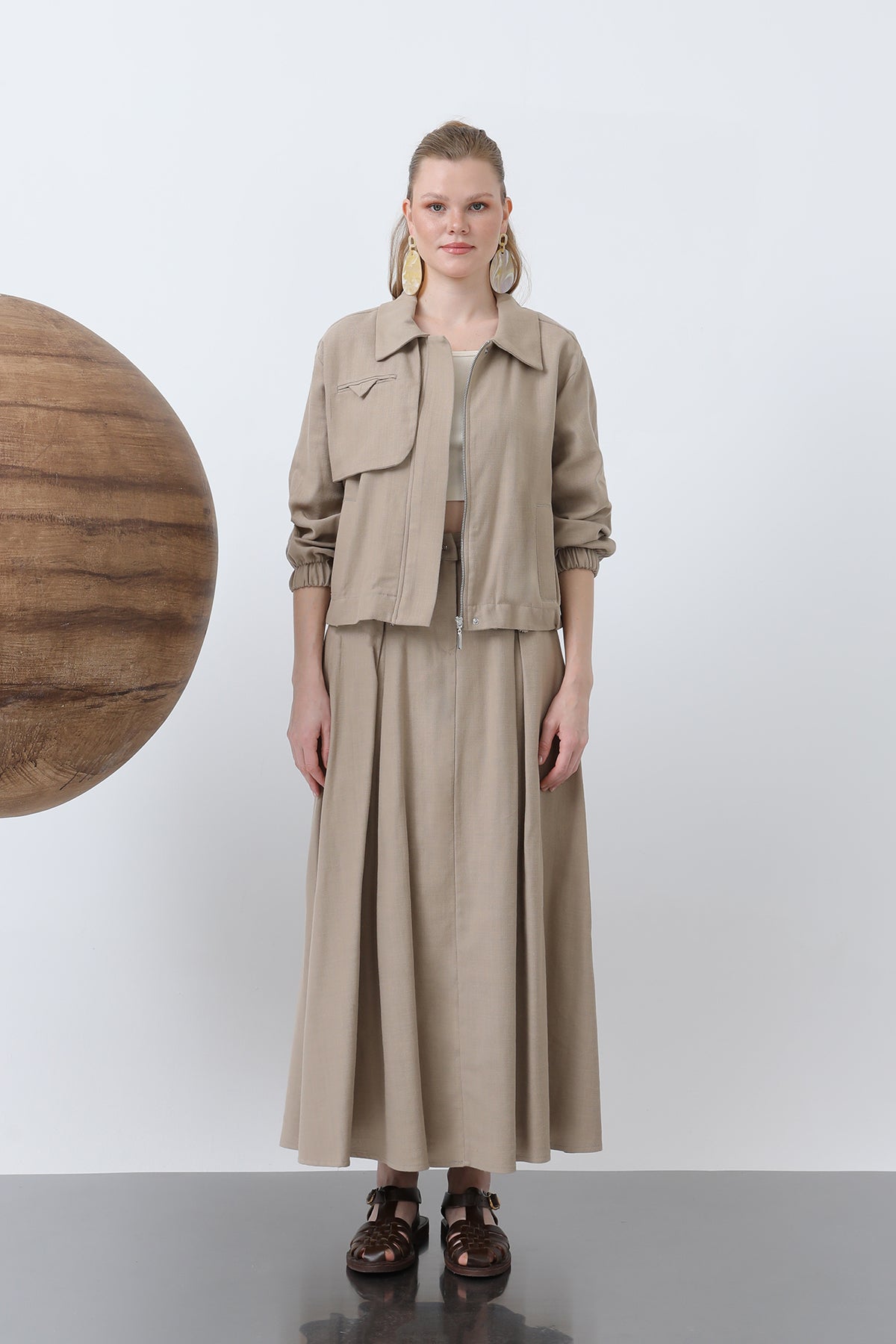 Kadın Gizli Patlı Fermuarlı Etekli Takım - 14315TKS