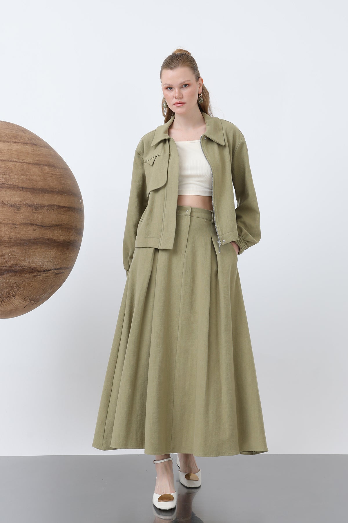 Kadın Gizli Patlı Fermuarlı Etekli Takım - 14315TKS