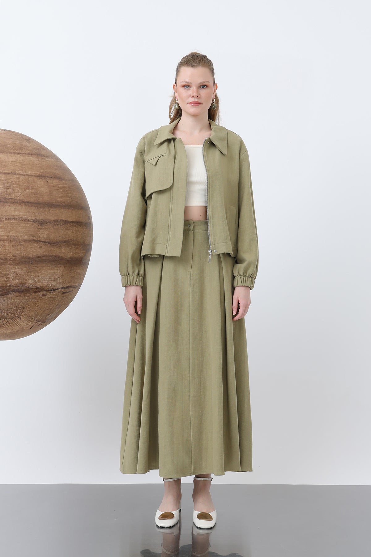 Kadın Gizli Patlı Fermuarlı Etekli Takım - 14315TKS