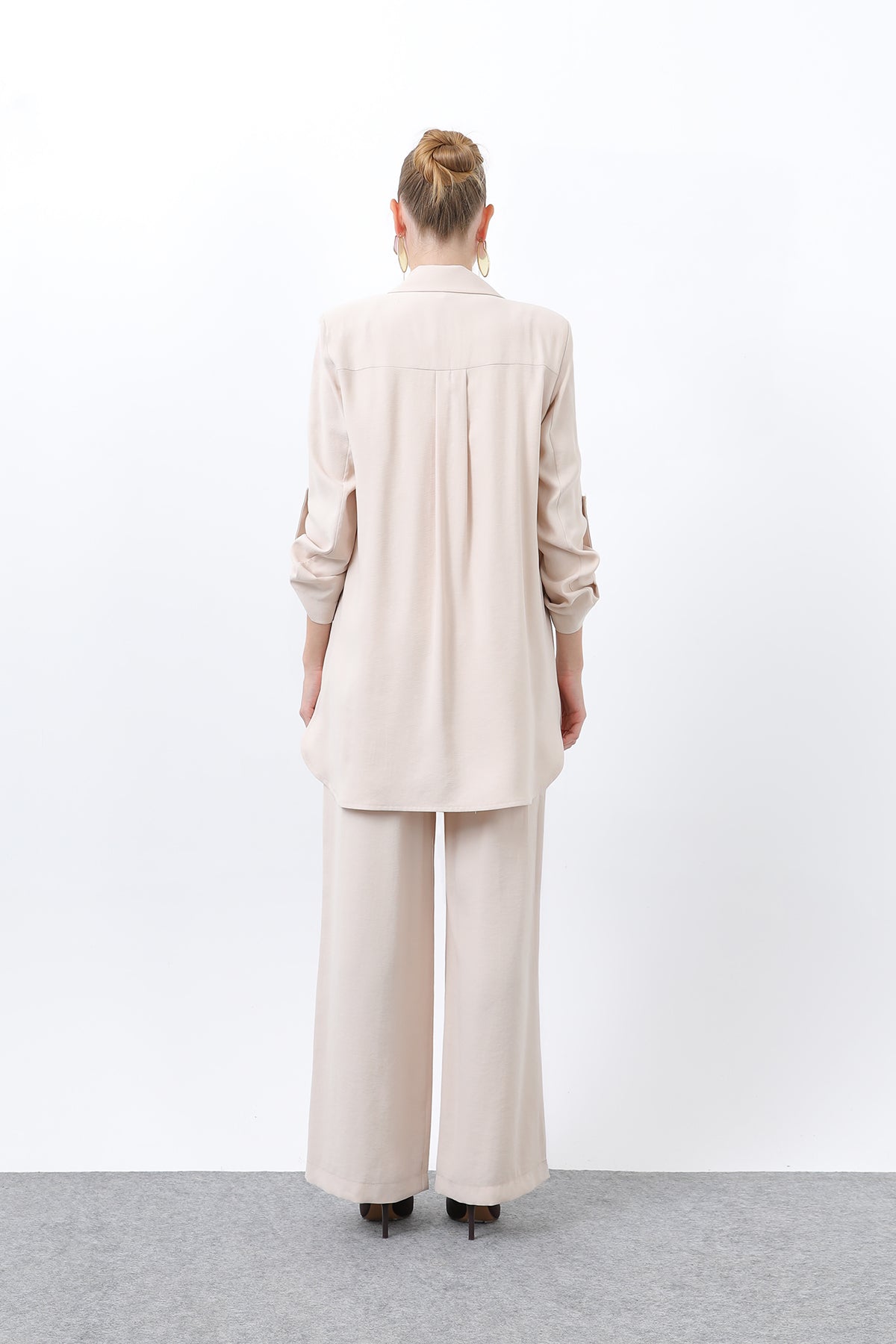 Kadın Düğme Detaylı Pantolonlu Blazer Ceket Takım - 14321TKM