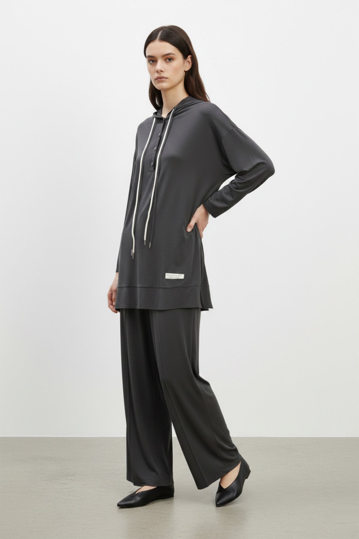 Kadın Önü Çıtçıt detaylı Kapüşonlu Pantolon Takım - 14328TKS