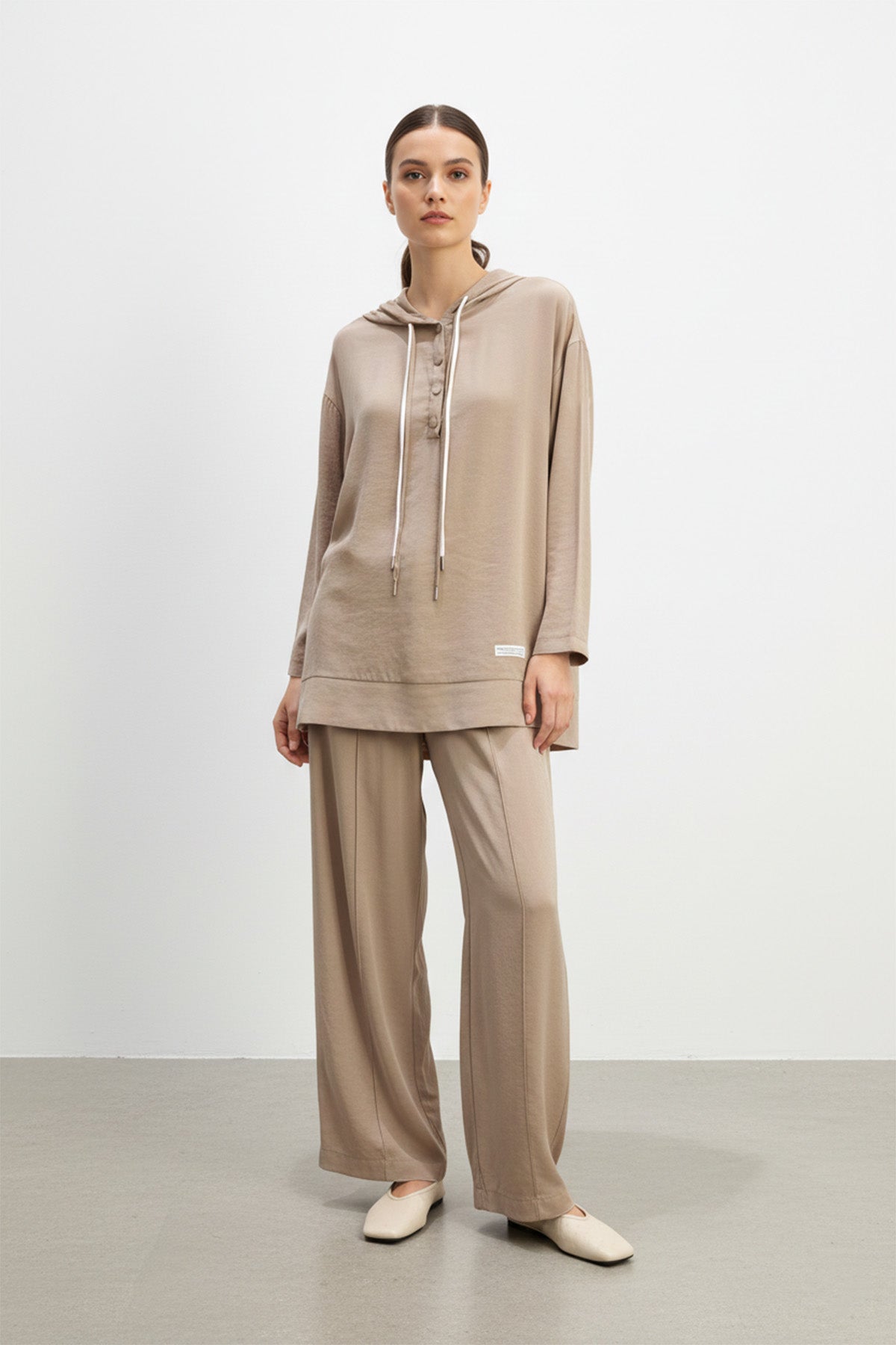 Kadın Önü Çıtçıt detaylı Kapüşonlu Pantolon Takım - 14328TKS