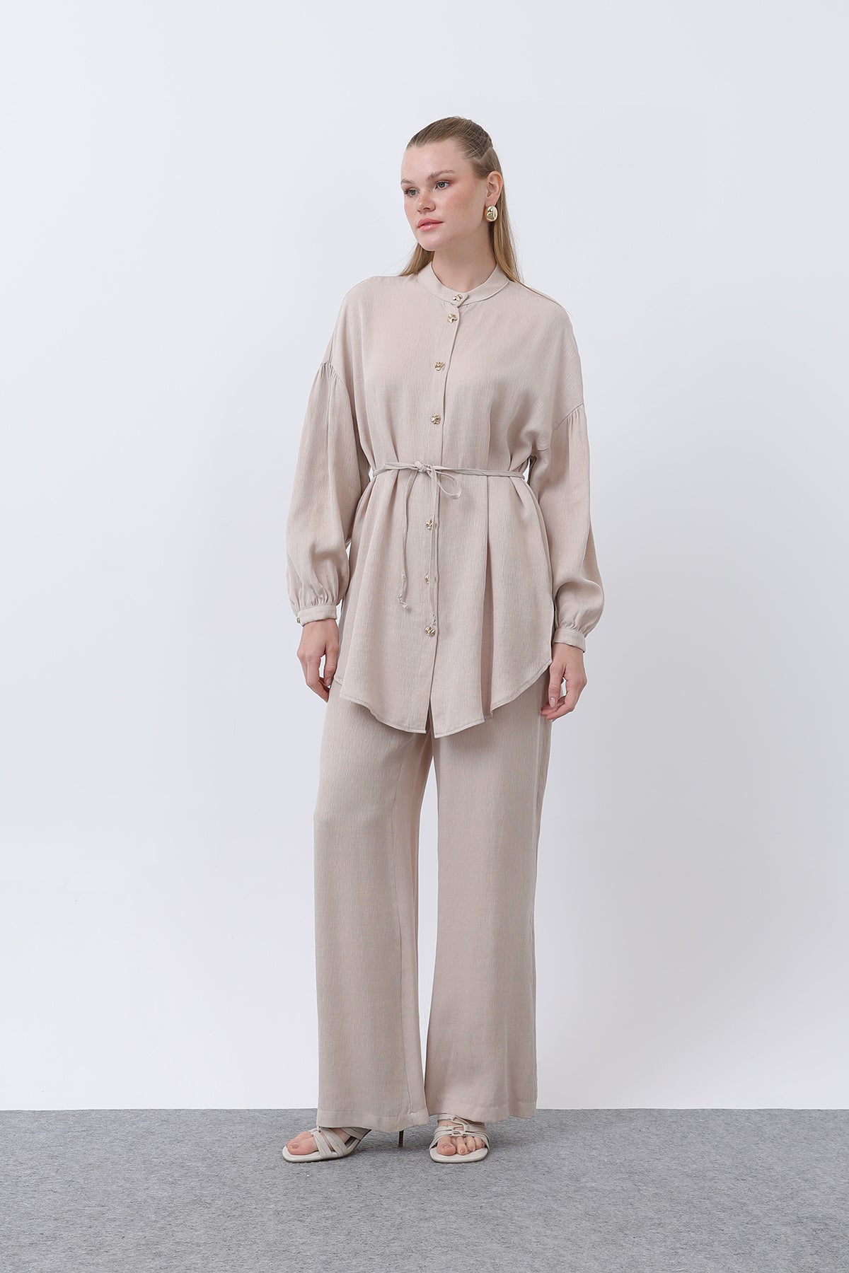 Kadın Düğme Detaylı Hakim Yaka Tunik Takım - 14329TKS