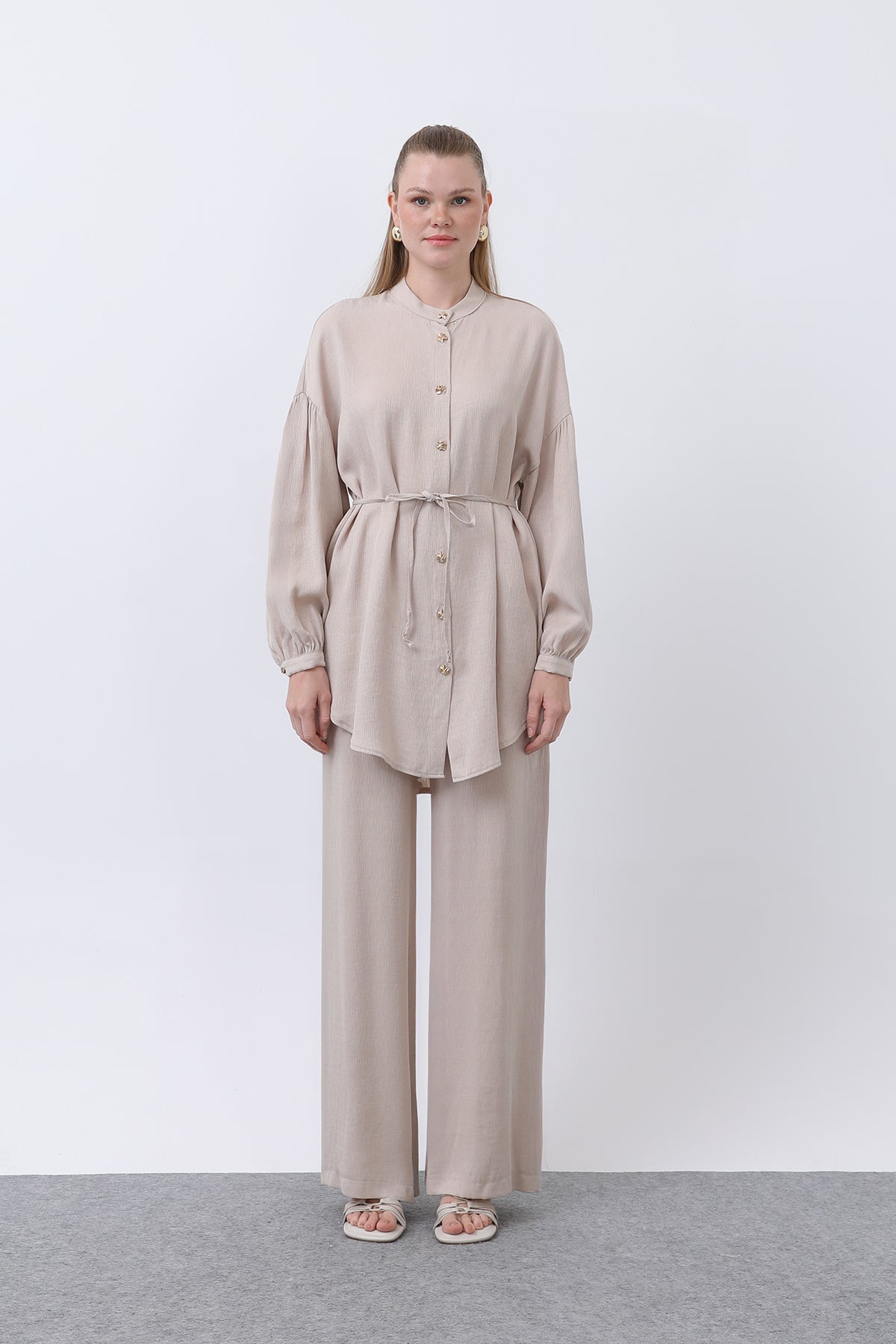 Kadın Düğme Detaylı Hakim Yaka Tunik Takım - 14329TKS