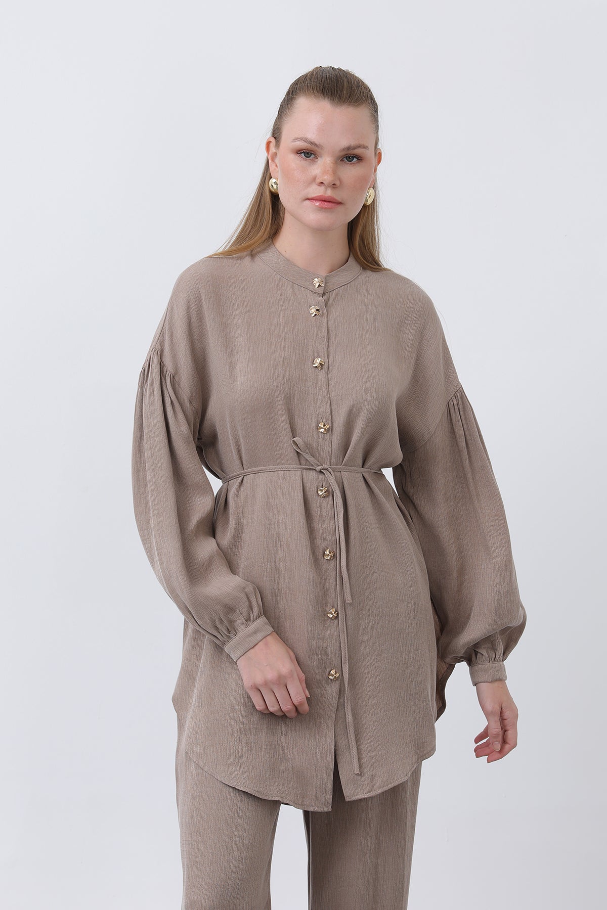 Kadın Düğme Detaylı Hakim Yaka Tunik Takım - 14329TKS