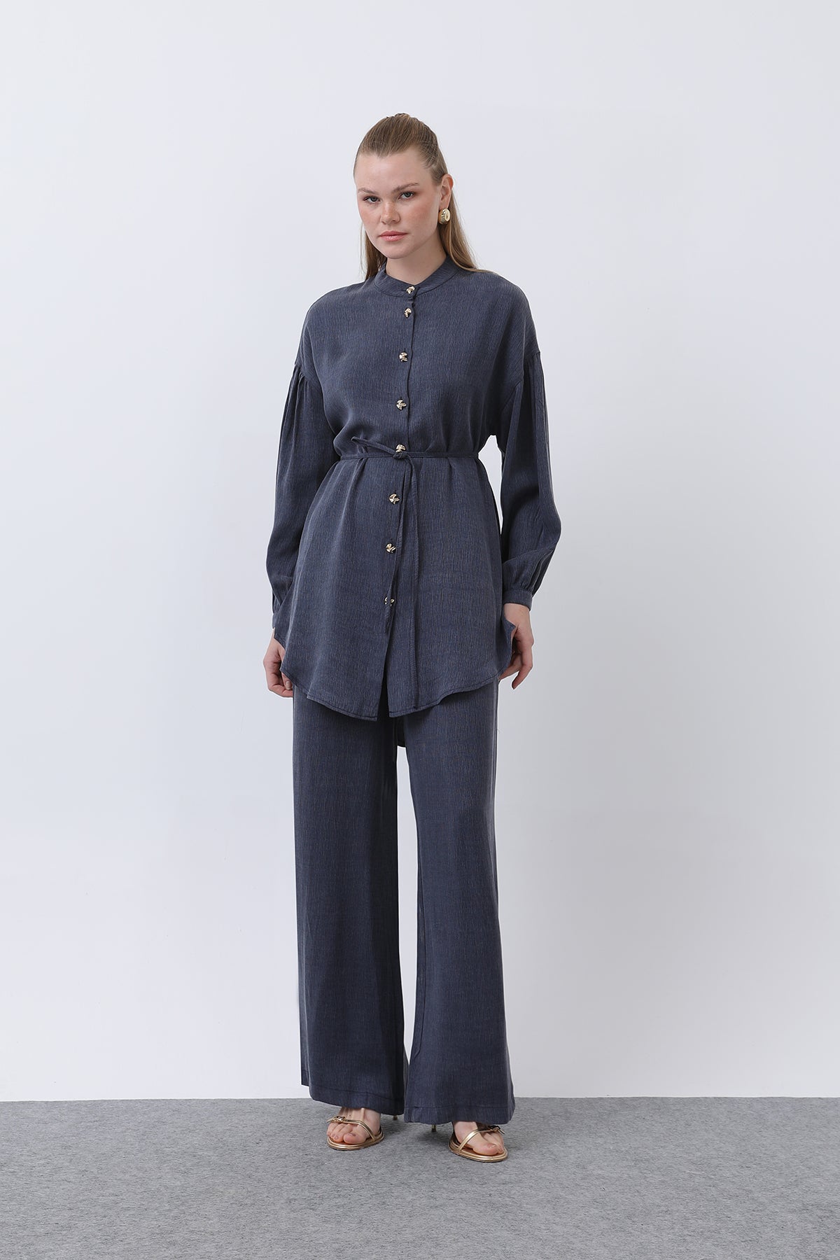 Kadın Düğme Detaylı Hakim Yaka Tunik Takım - 14329TKS