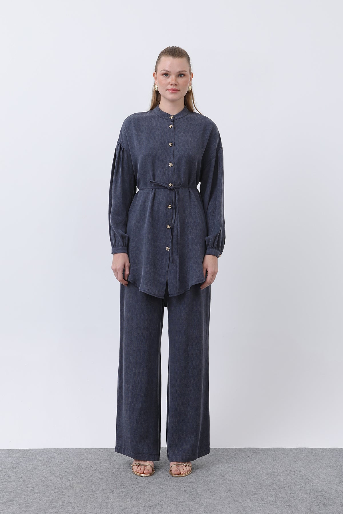 Kadın Düğme Detaylı Hakim Yaka Tunik Takım - 14329TKS