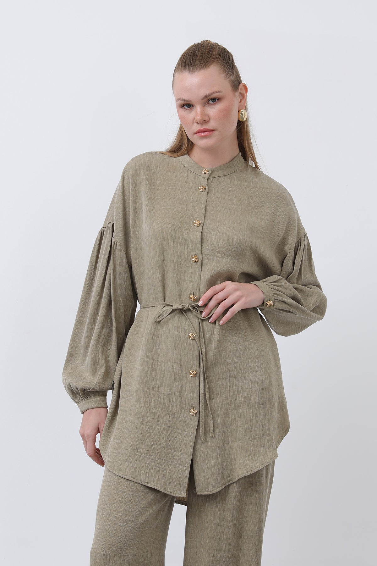 Kadın Düğme Detaylı Hakim Yaka Tunik Takım - 14329TKS