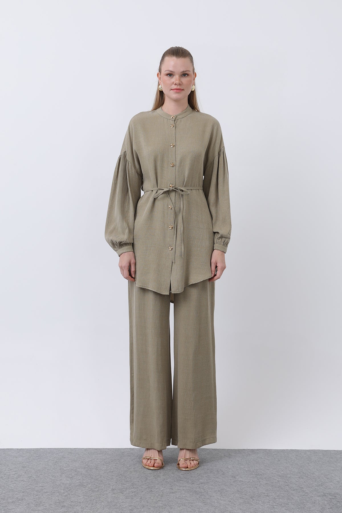 Kadın Düğme Detaylı Hakim Yaka Tunik Takım - 14329TKS