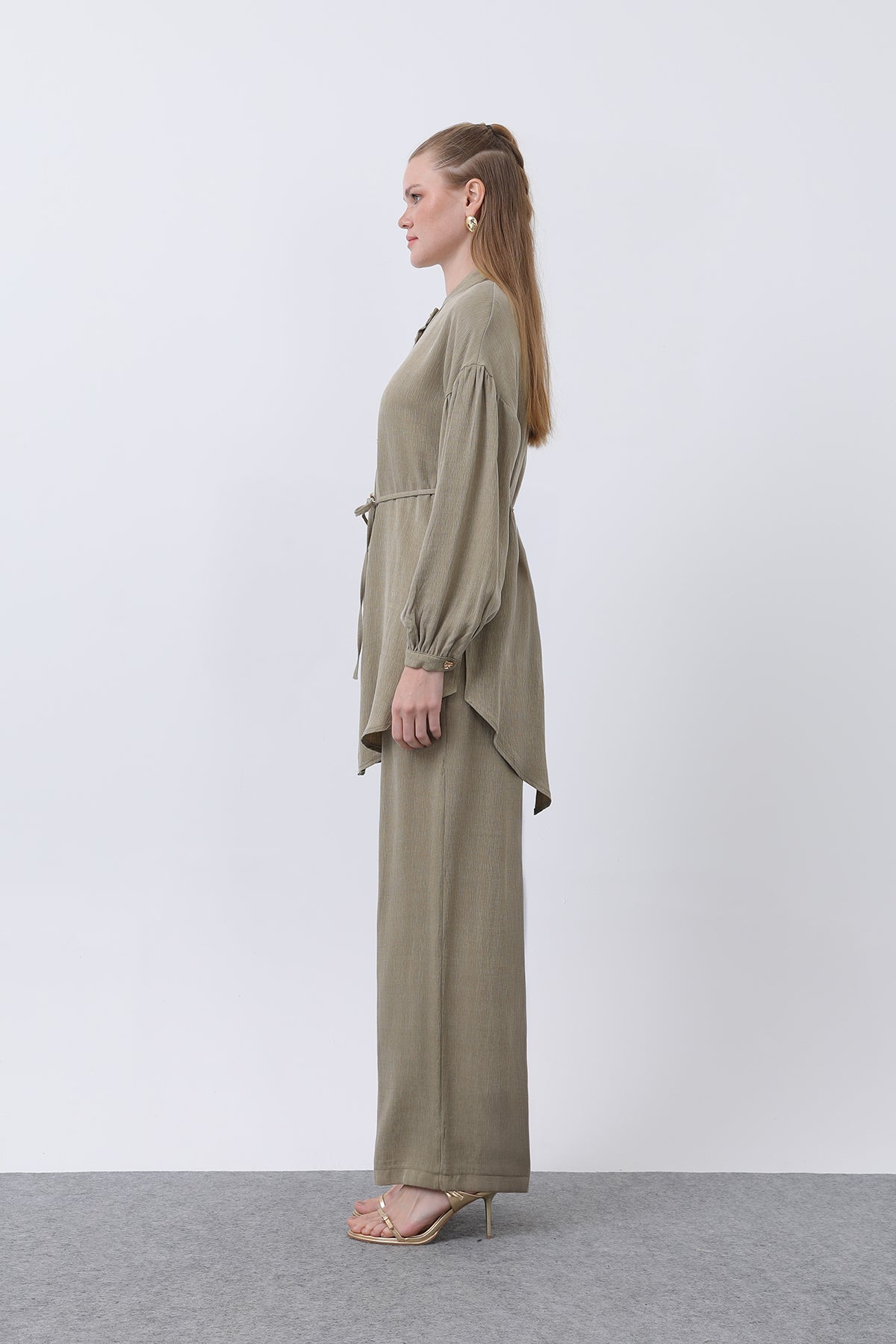 Kadın Düğme Detaylı Hakim Yaka Tunik Takım - 14329TKS