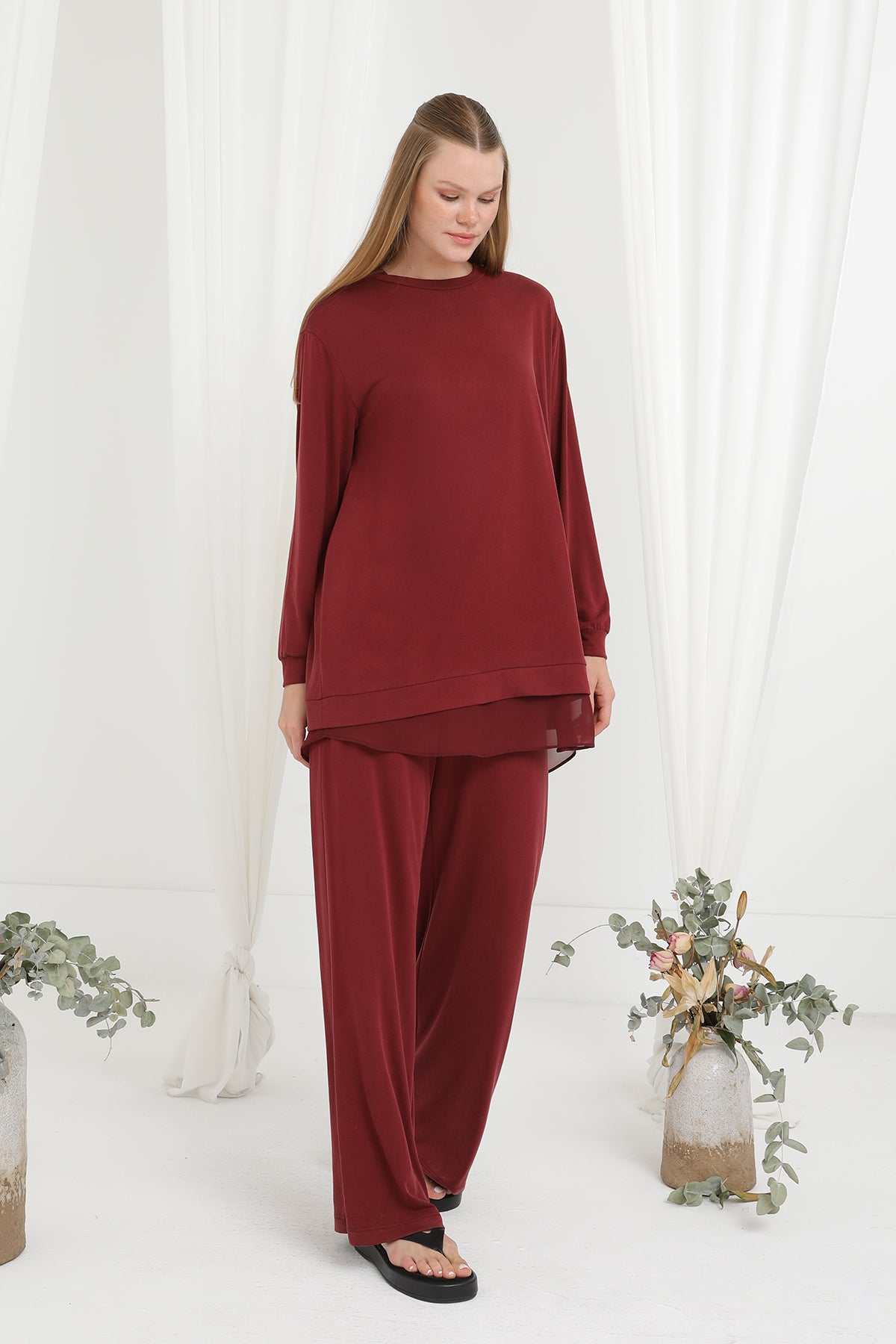 Kadın Şifon Geçişli Pantolon Takım -14352TKS