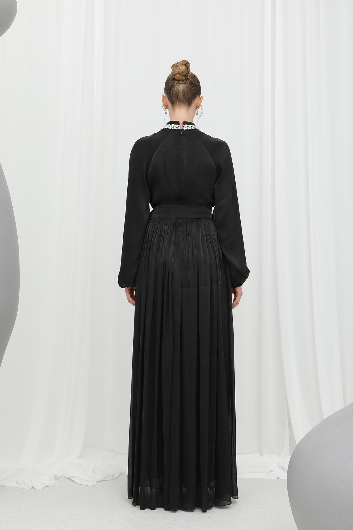 Kadın Taş Detaylı Şifon Abiye Elbise -17001ELB