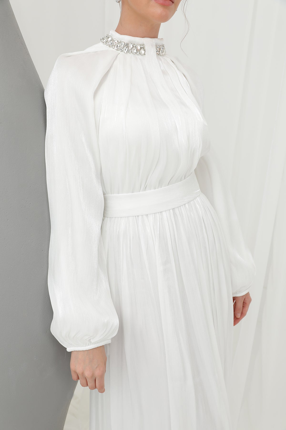 Kadın Taş Detaylı Şifon Abiye Elbise -17001ELB