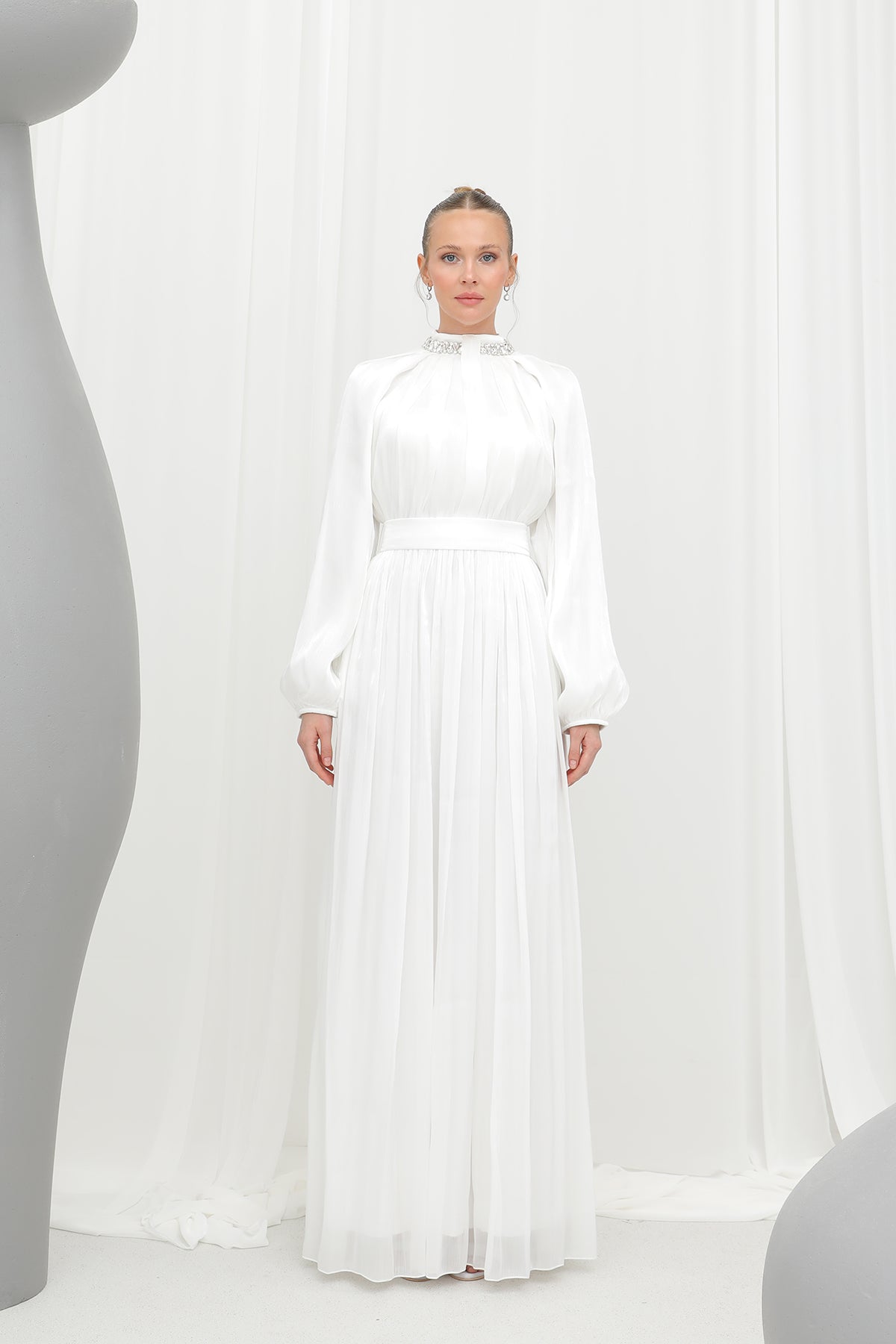 Kadın Taş Detaylı Şifon Abiye Elbise -17001ELB