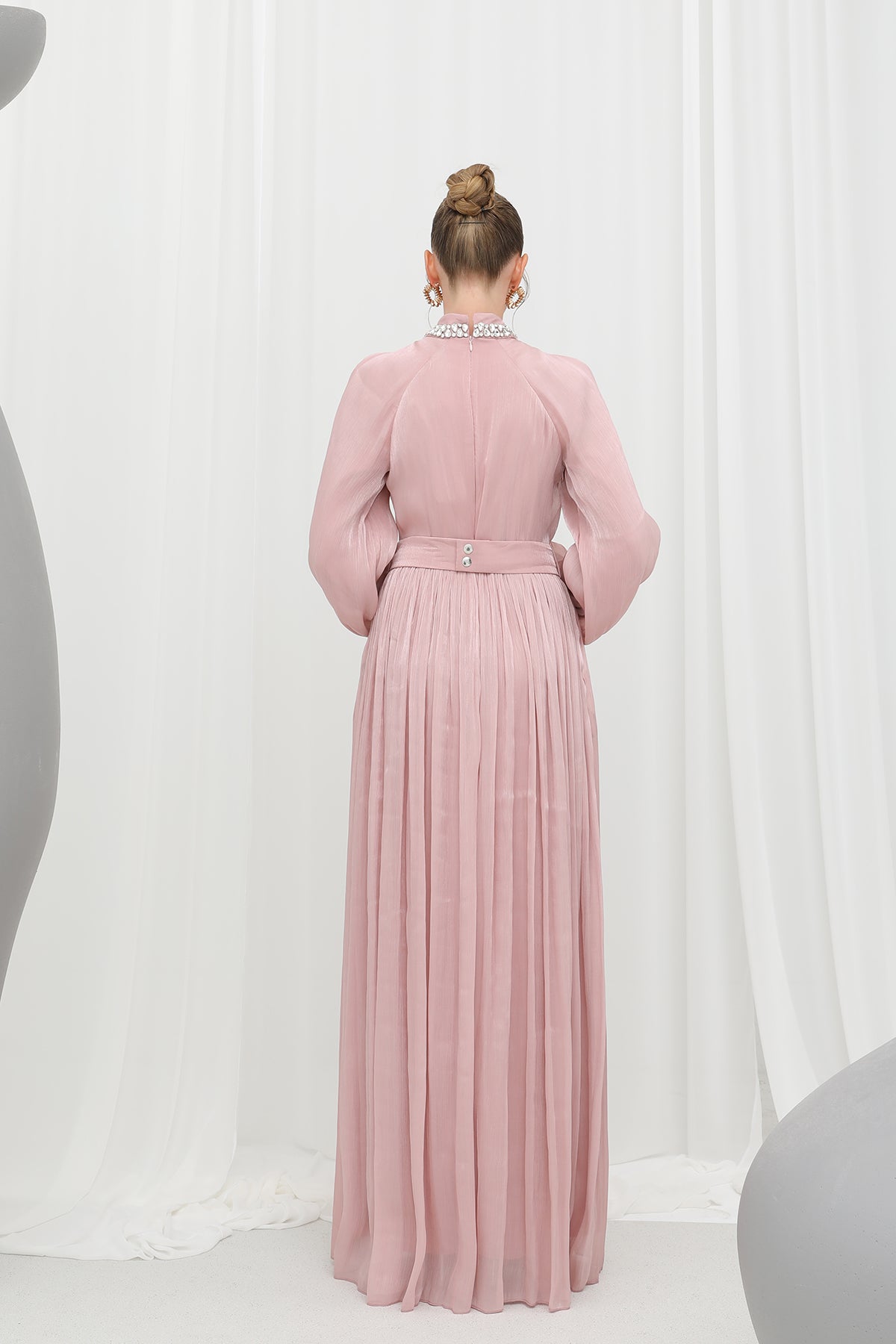 Kadın Taş Detaylı Şifon Abiye Elbise -17001ELB