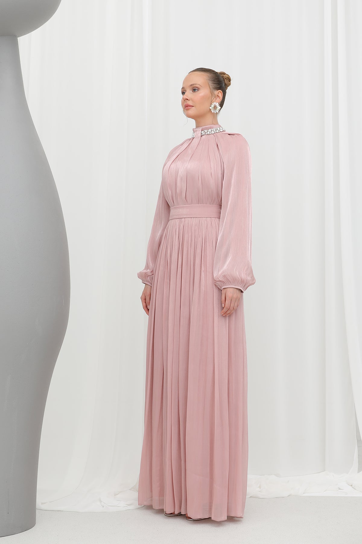 Kadın Taş Detaylı Şifon Abiye Elbise -17001ELB