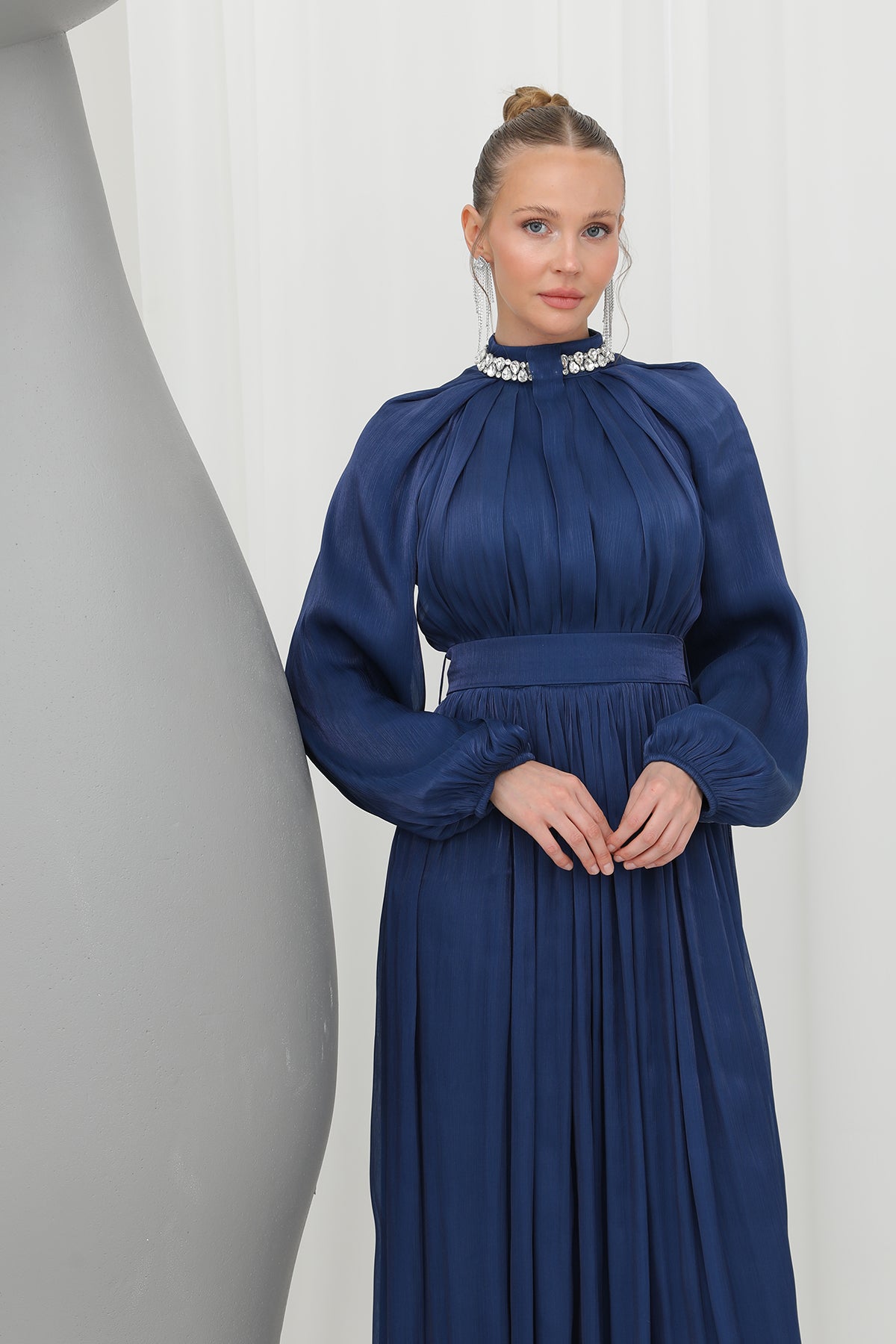 Kadın Taş Detaylı Şifon Abiye Elbise -17001ELB