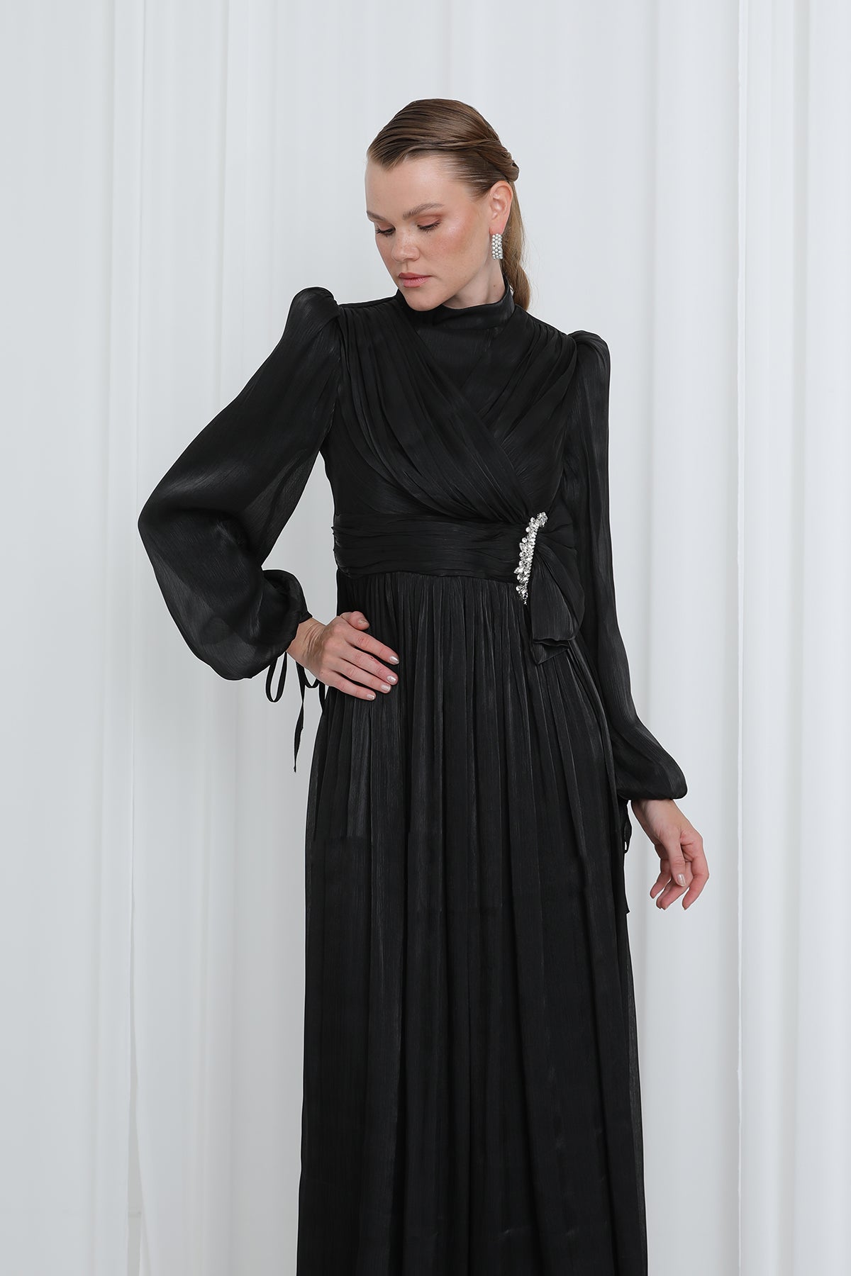 Kadın Piliseli Uzun Kollu Abiye Elbise
-17002ELB