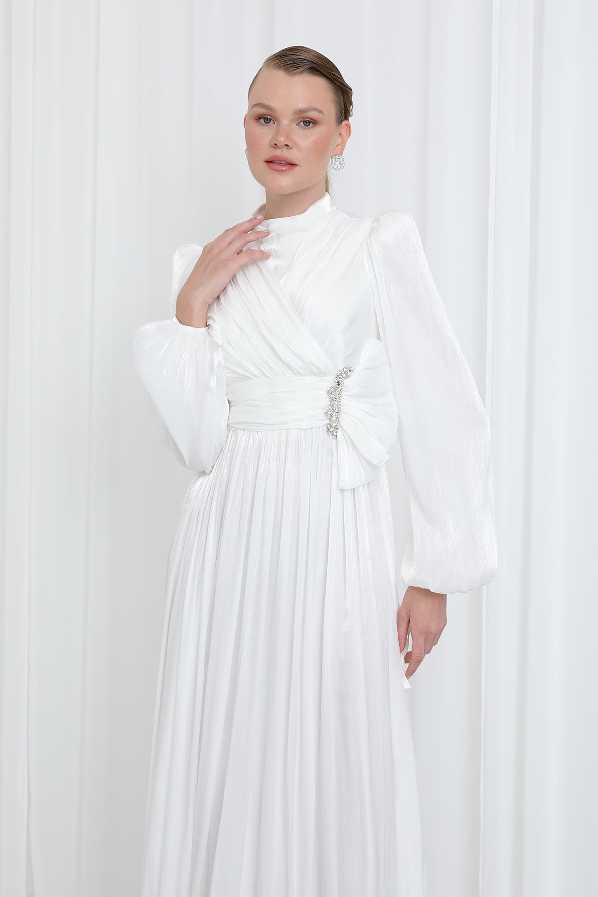 Kadın Piliseli Uzun Kollu Abiye Elbise
-17002ELB