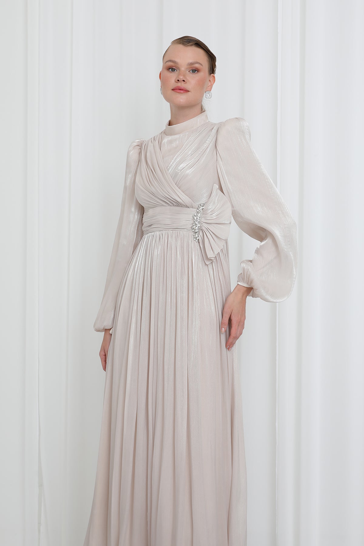 Kadın Piliseli Uzun Kollu Abiye Elbise
-17002ELB