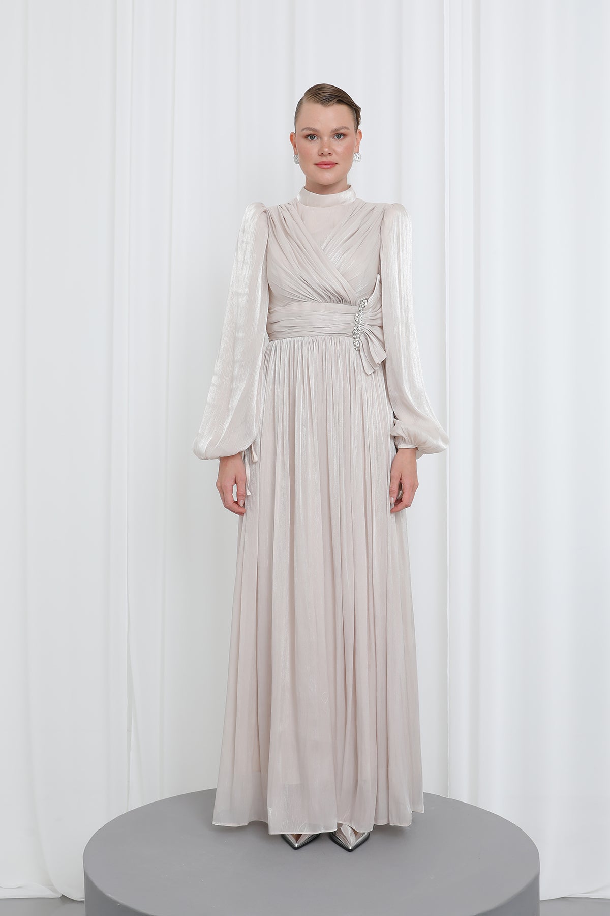 Kadın Piliseli Uzun Kollu Abiye Elbise
-17002ELB