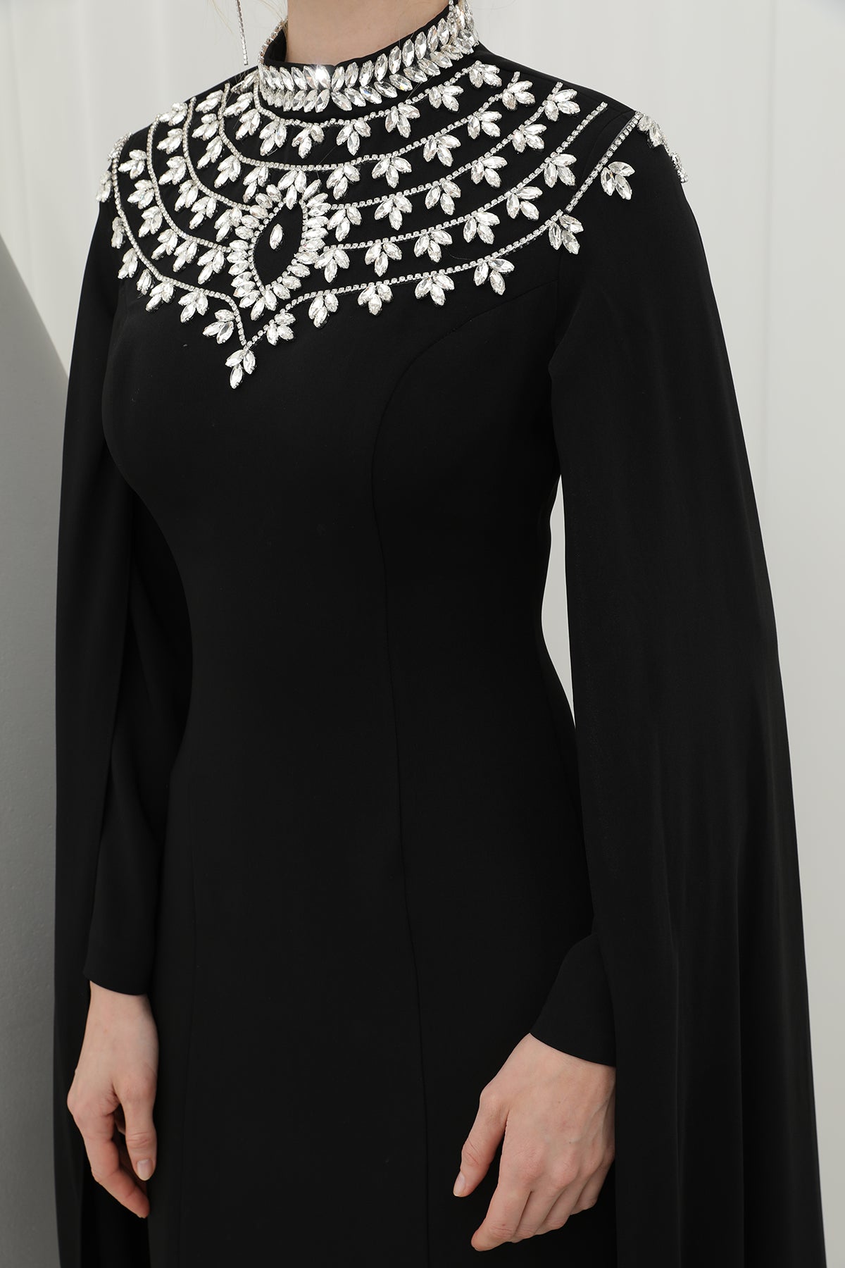 Kadın Taş İşlemeli Uzun Kollu Abiye Elbise -17003ELB