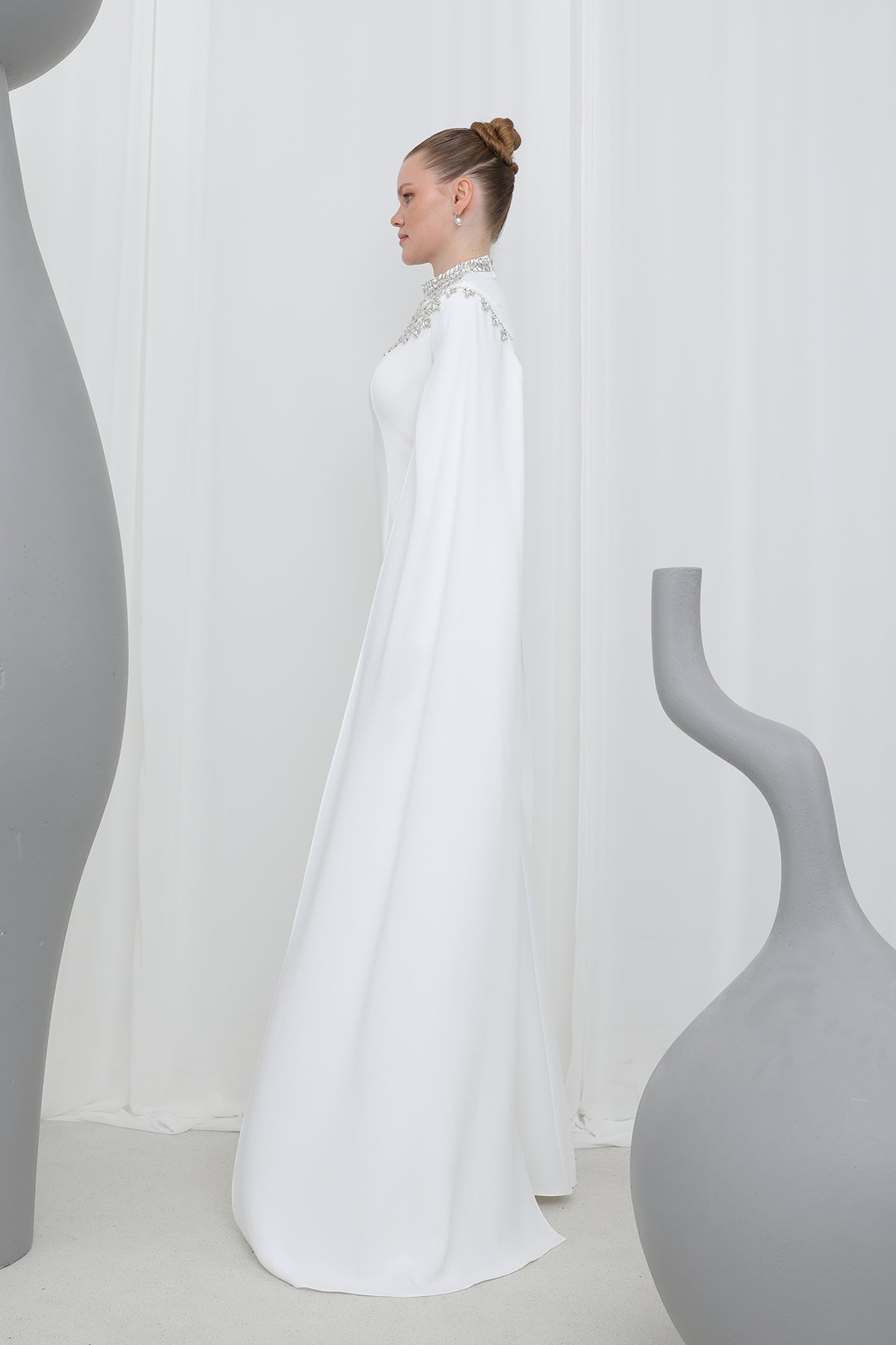 Kadın Taş İşlemeli Uzun Kollu Abiye Elbise -17003ELB