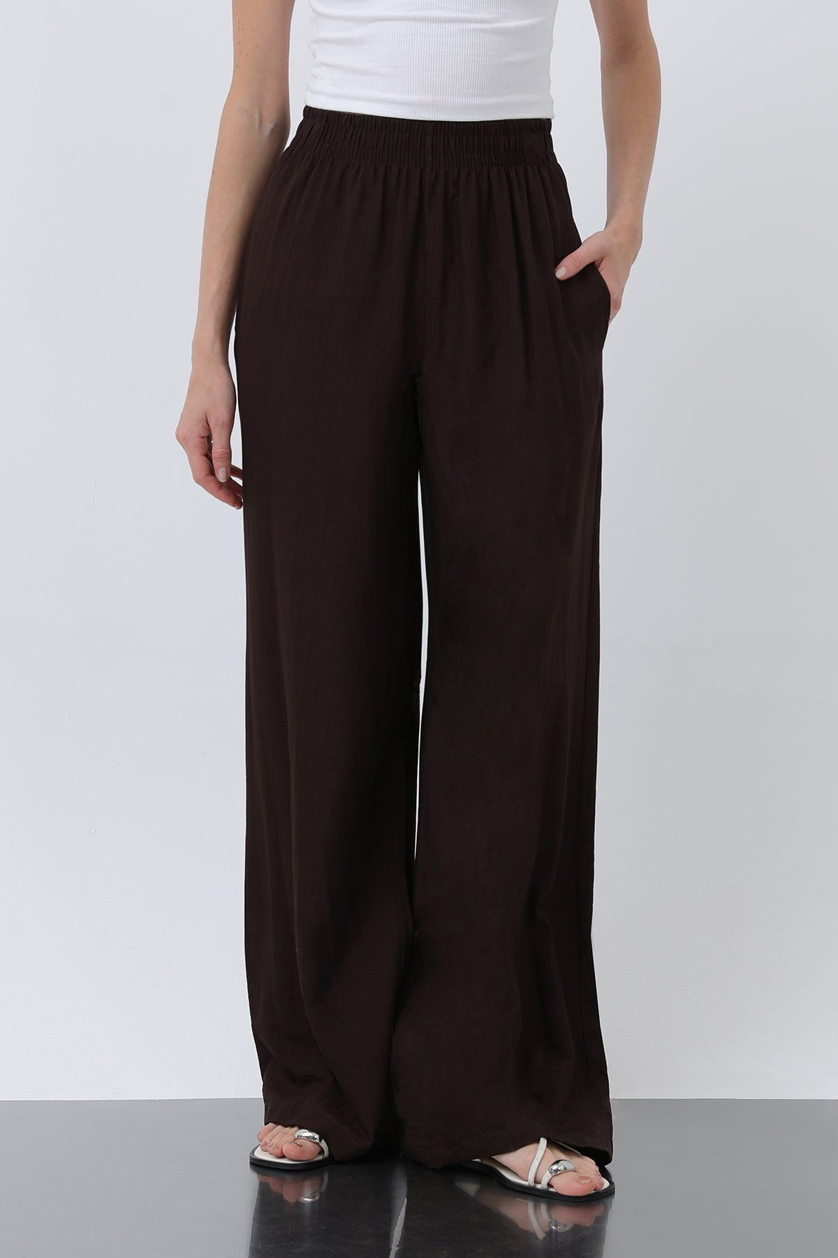 Kadın Beli Lastikli Bol Pantolon - 18239PNT
