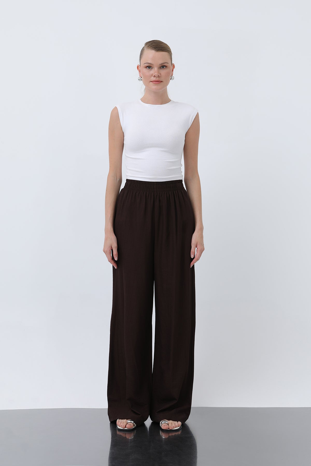 Kadın Beli Lastikli Bol Pantolon - 18239PNT