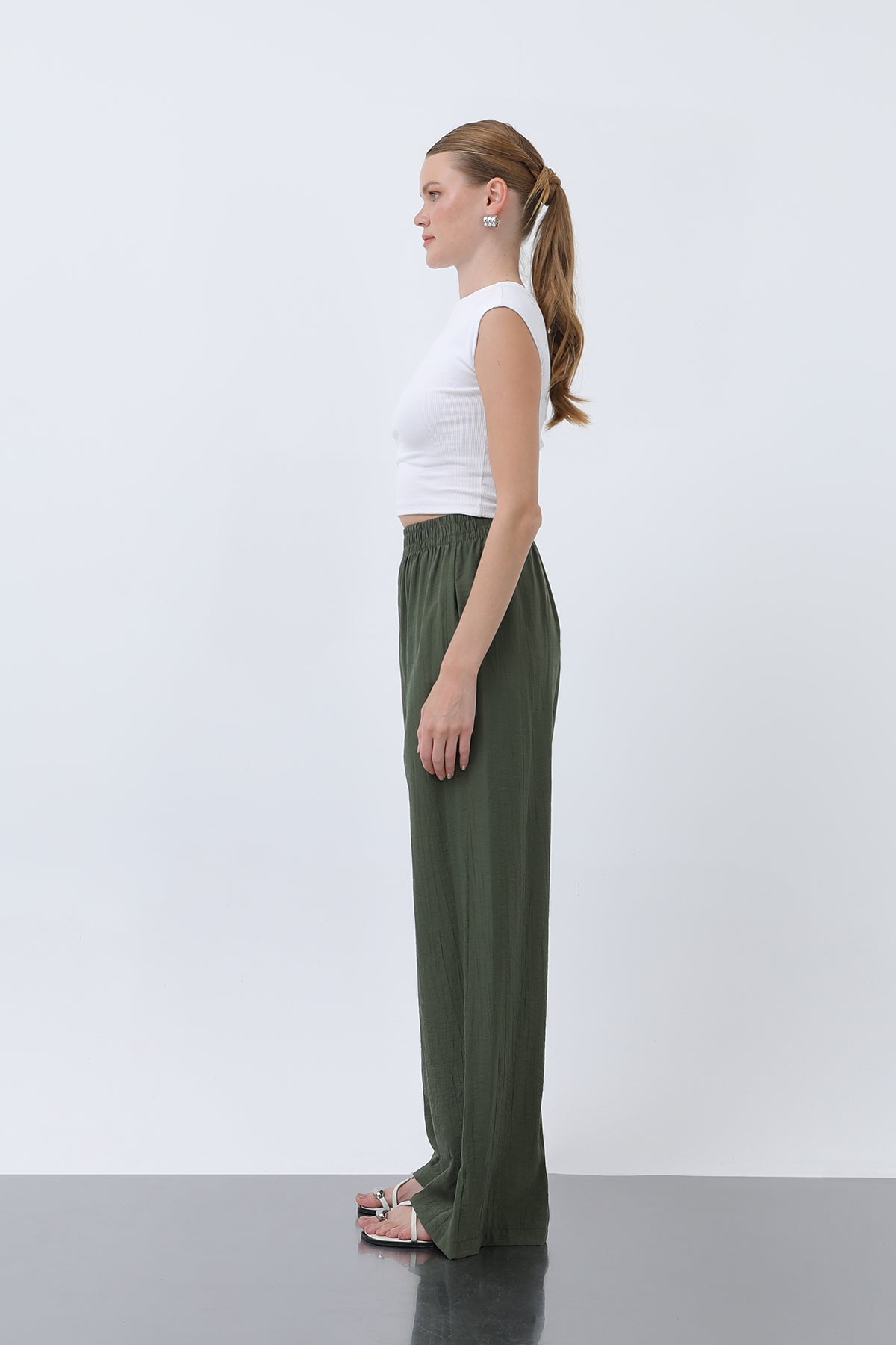 Kadın Beli Lastikli Bol Pantolon - 18239PNT