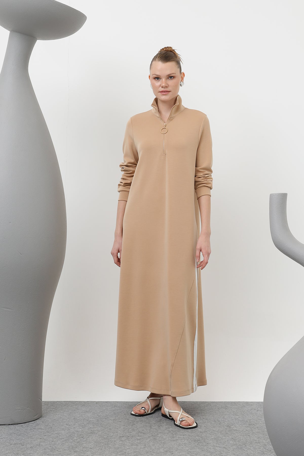 Kadın Tiktak Detaylı Fermuarlı Elbise - 20600ELB