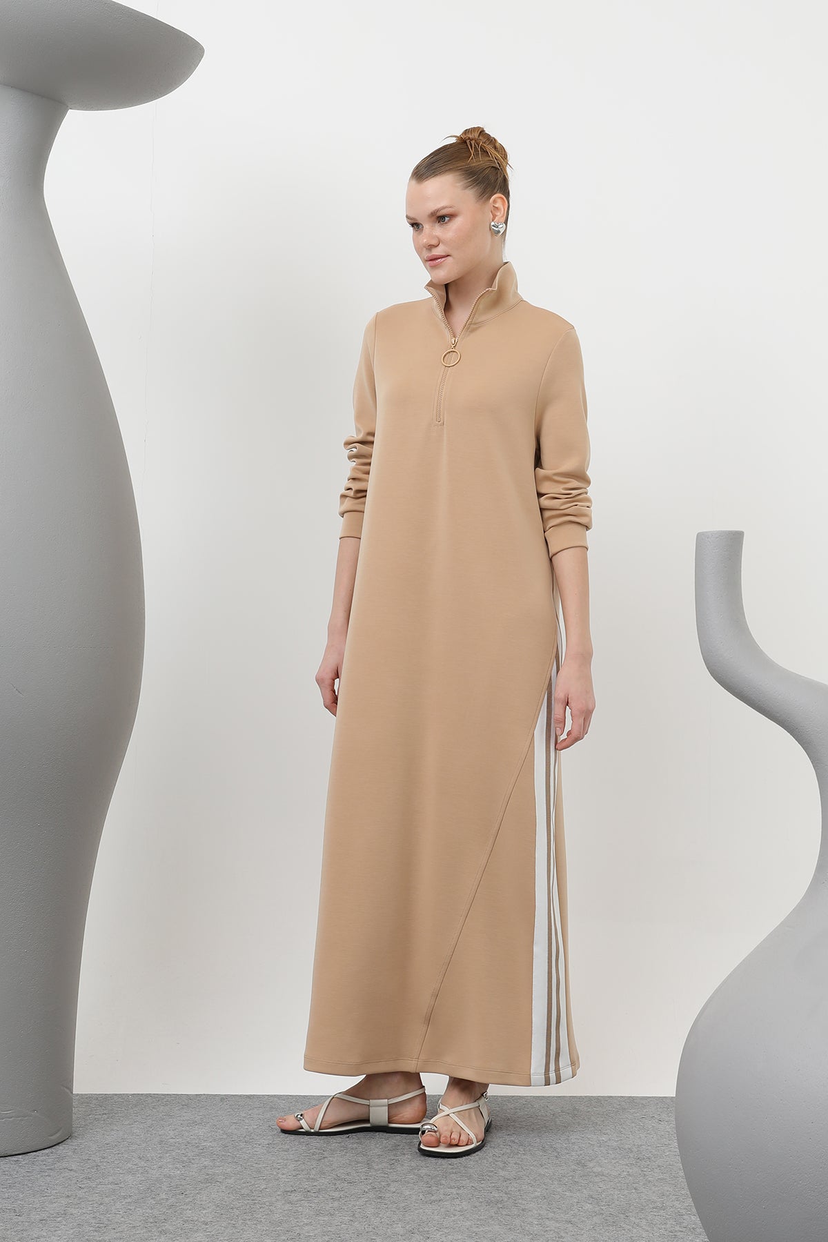 Kadın Tiktak Detaylı Fermuarlı Elbise - 20600ELB