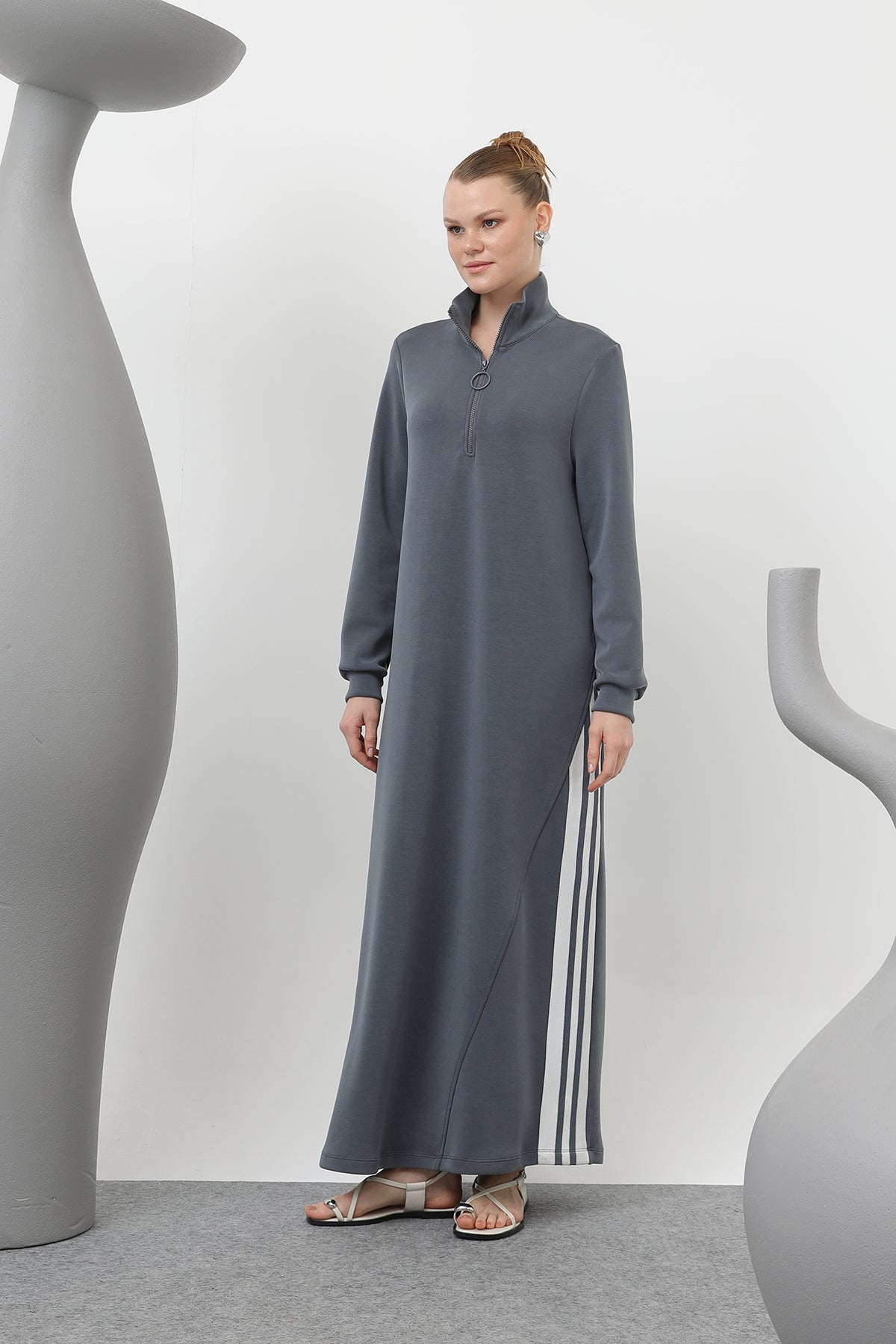 Kadın Tiktak Detaylı Fermuarlı Elbise - 20600ELB