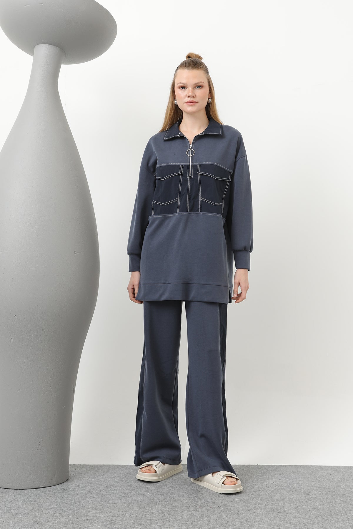 Kadın Dikiş Detaylı Cepli Takım - 20602TKS